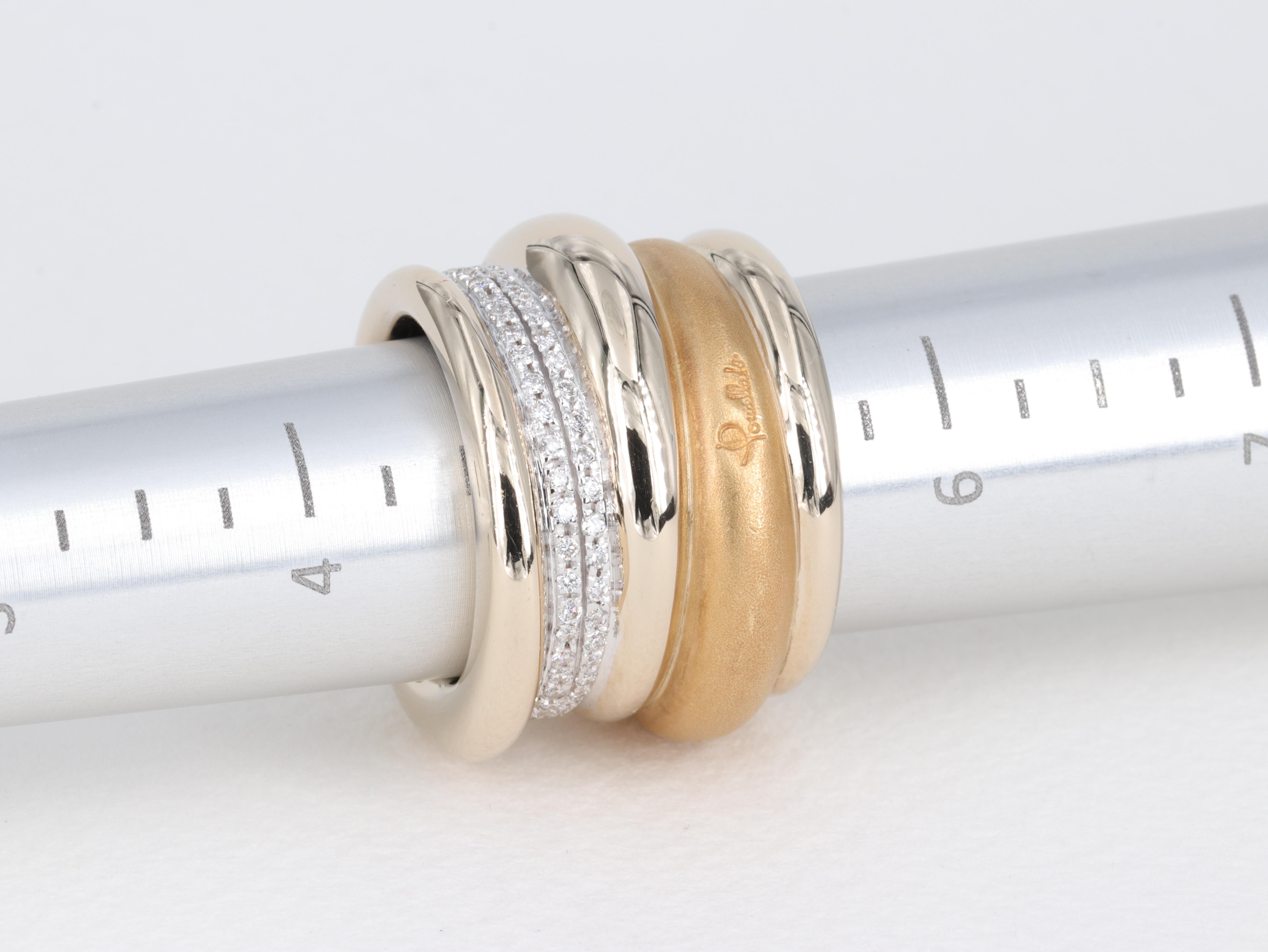Round Cut Pomellato Diamond and 18 Karat Gold Multi Row Tubular Wide Band