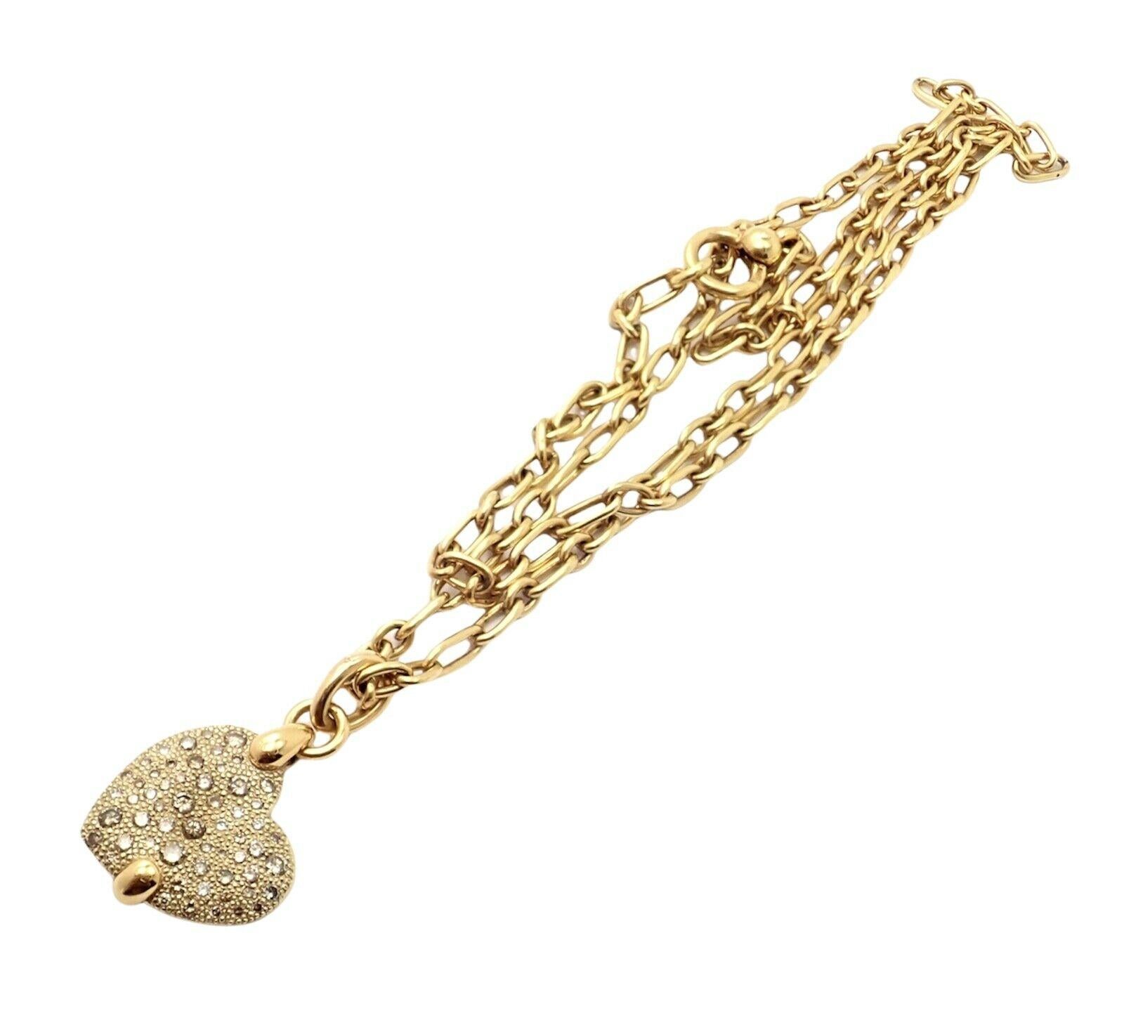 Round Cut Pomellato Diamond Heart Sabbia Yellow Gold Pendant Necklace