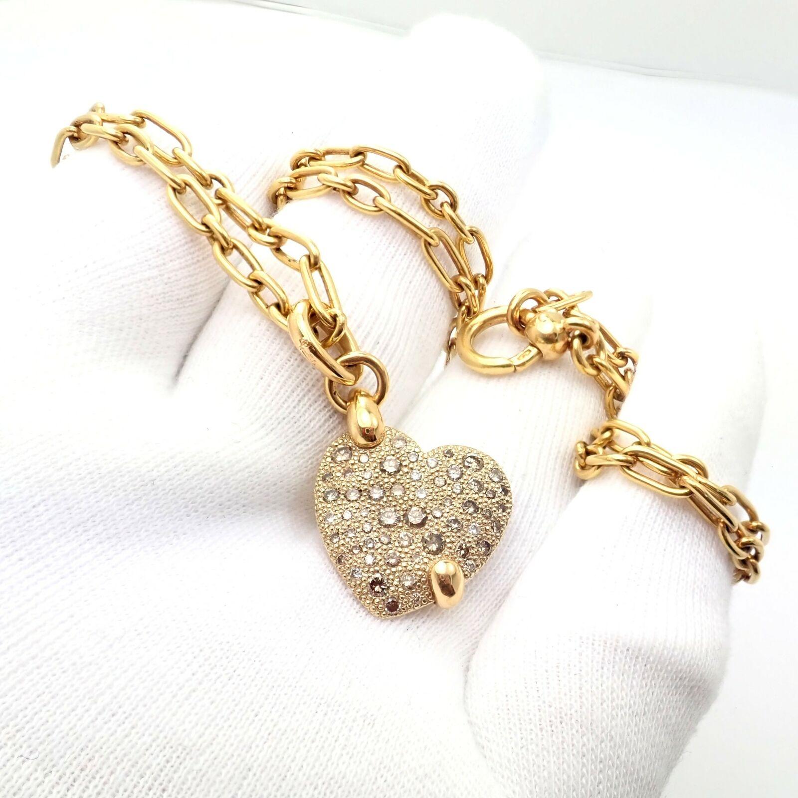 Pomellato Diamond Heart Sabbia Yellow Gold Pendant Necklace In Excellent Condition In Holland, PA