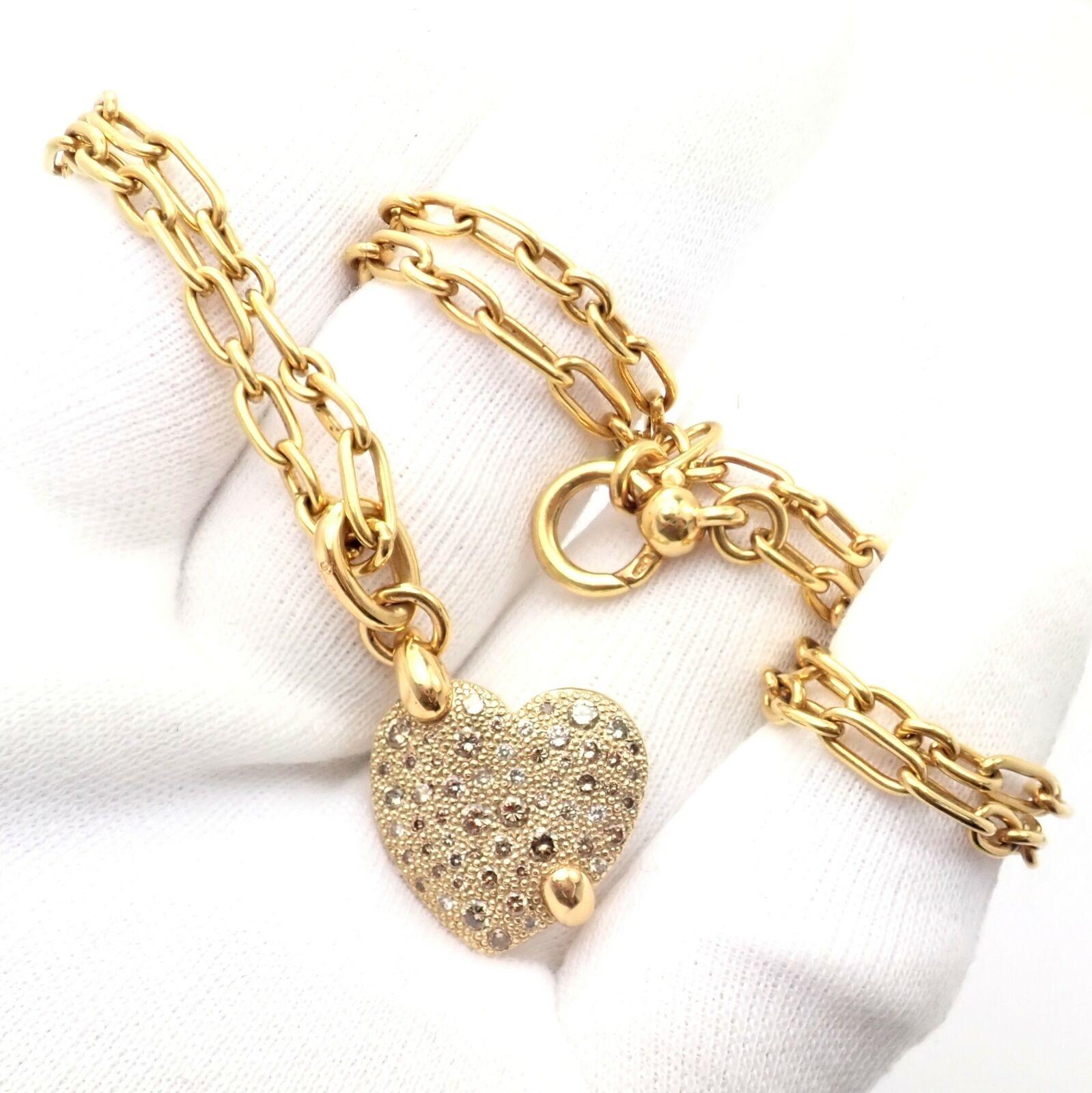 Women's or Men's Pomellato Diamond Heart Sabbia Yellow Gold Pendant Necklace