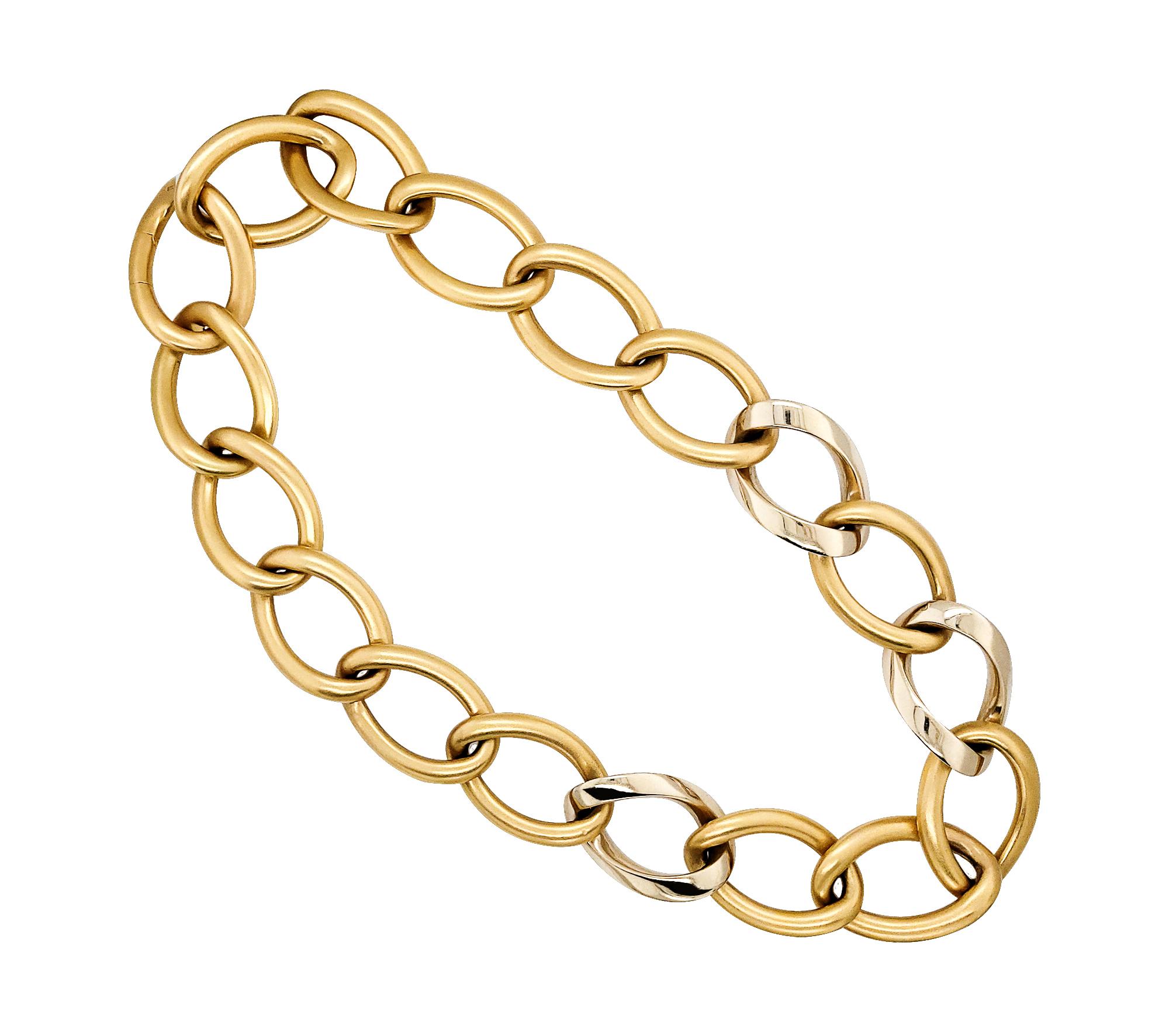 Round Cut Pomellato Diamond Matte Gold Link Necklace