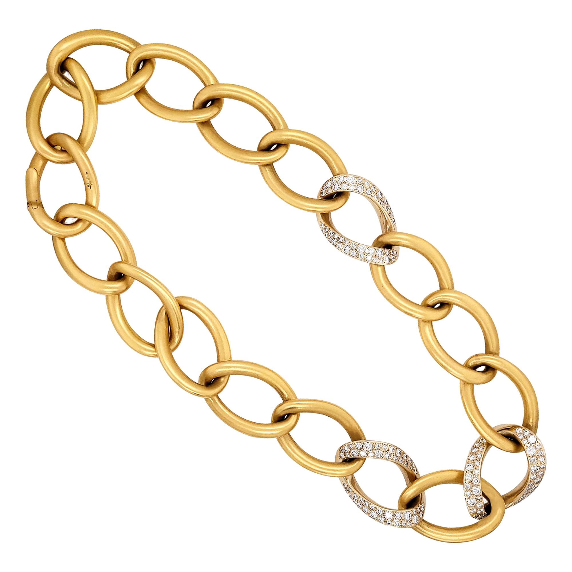 Pomellato Diamond Matte Gold Link Necklace