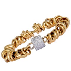 Pomellato Diamond Pave Cylinder Yellow and White Gold Charm Bracelet