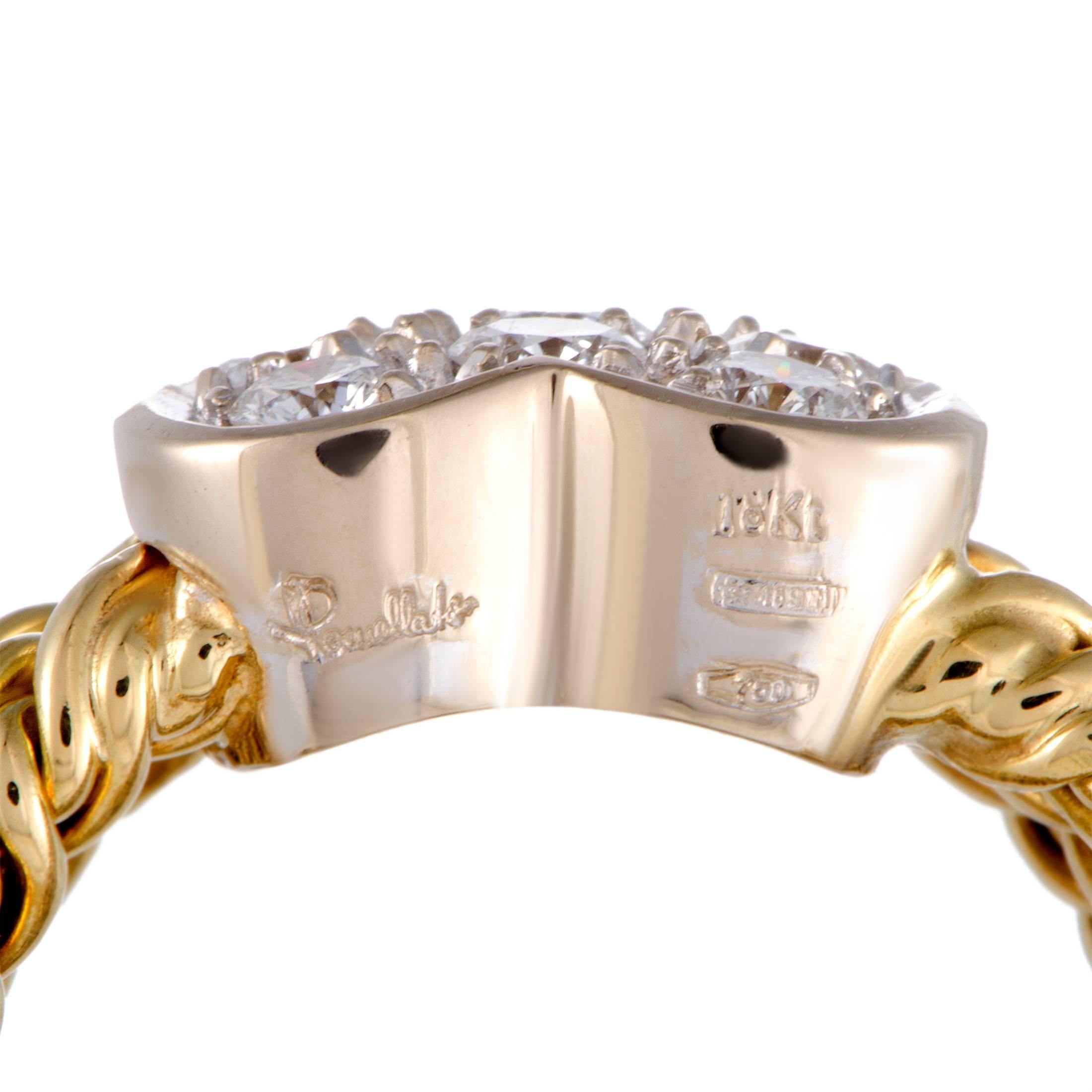 Women's Pomellato Diamond Pave Heart Three-Band Gold Ring