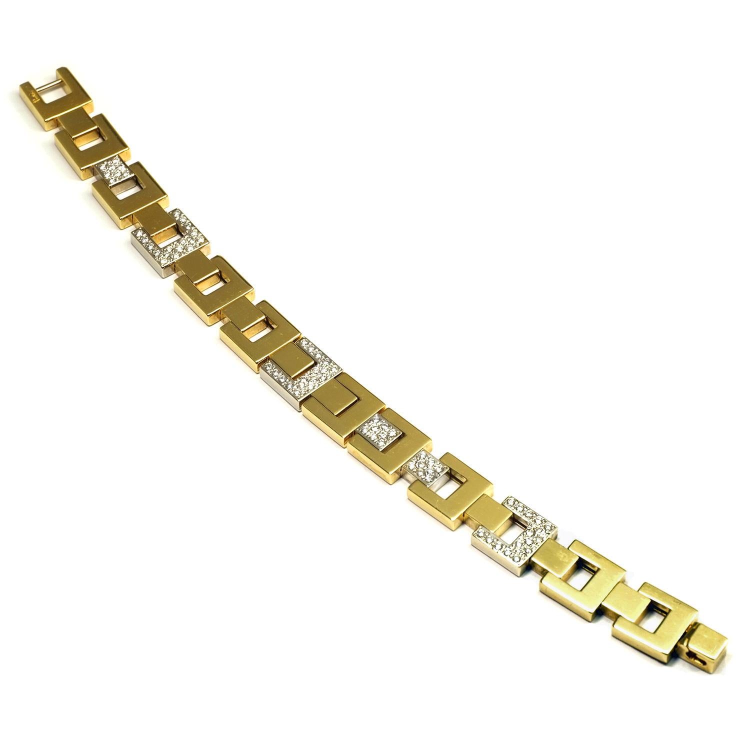 Pomellato Quadratisches Diamant-Gliederarmband aus 18 Karat Gelb- und Weißgold (Zeitgenössisch)