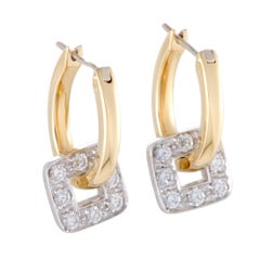 Pomellato Diamond Square Yellow Gold Dangling Hoop Earrings