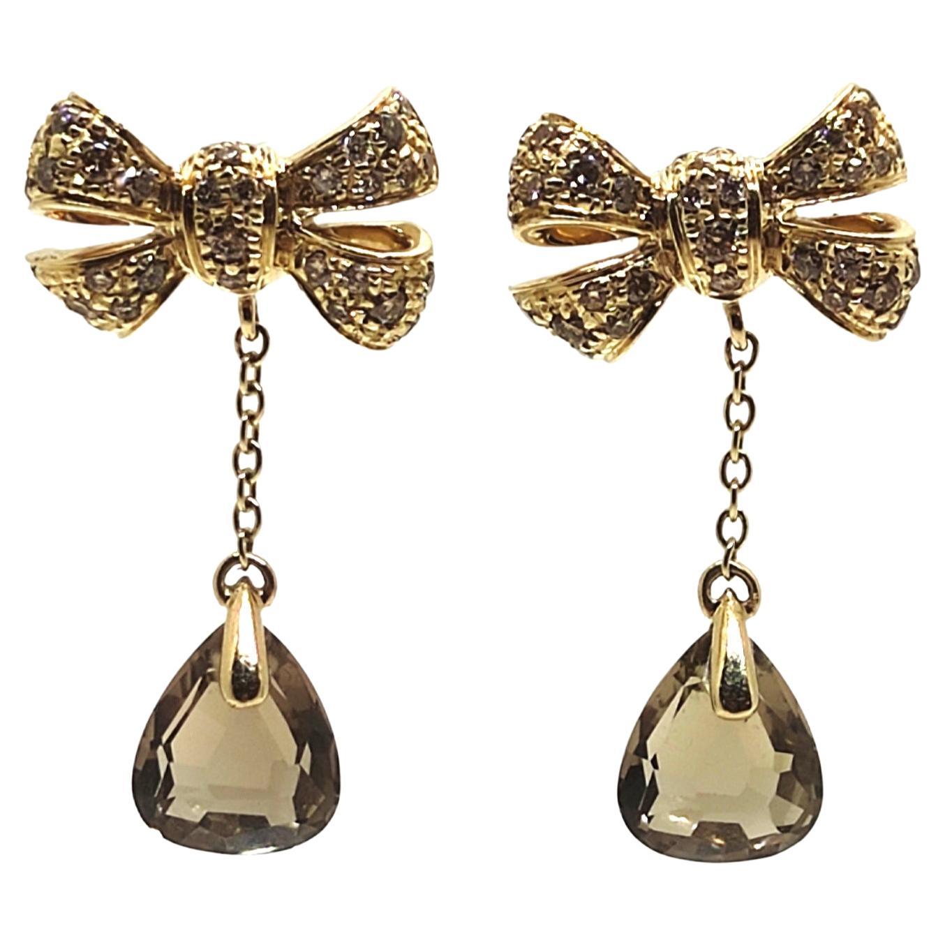 Pomellato Diamond Topaz Bow Yellow Gold Drop Earrings 18K