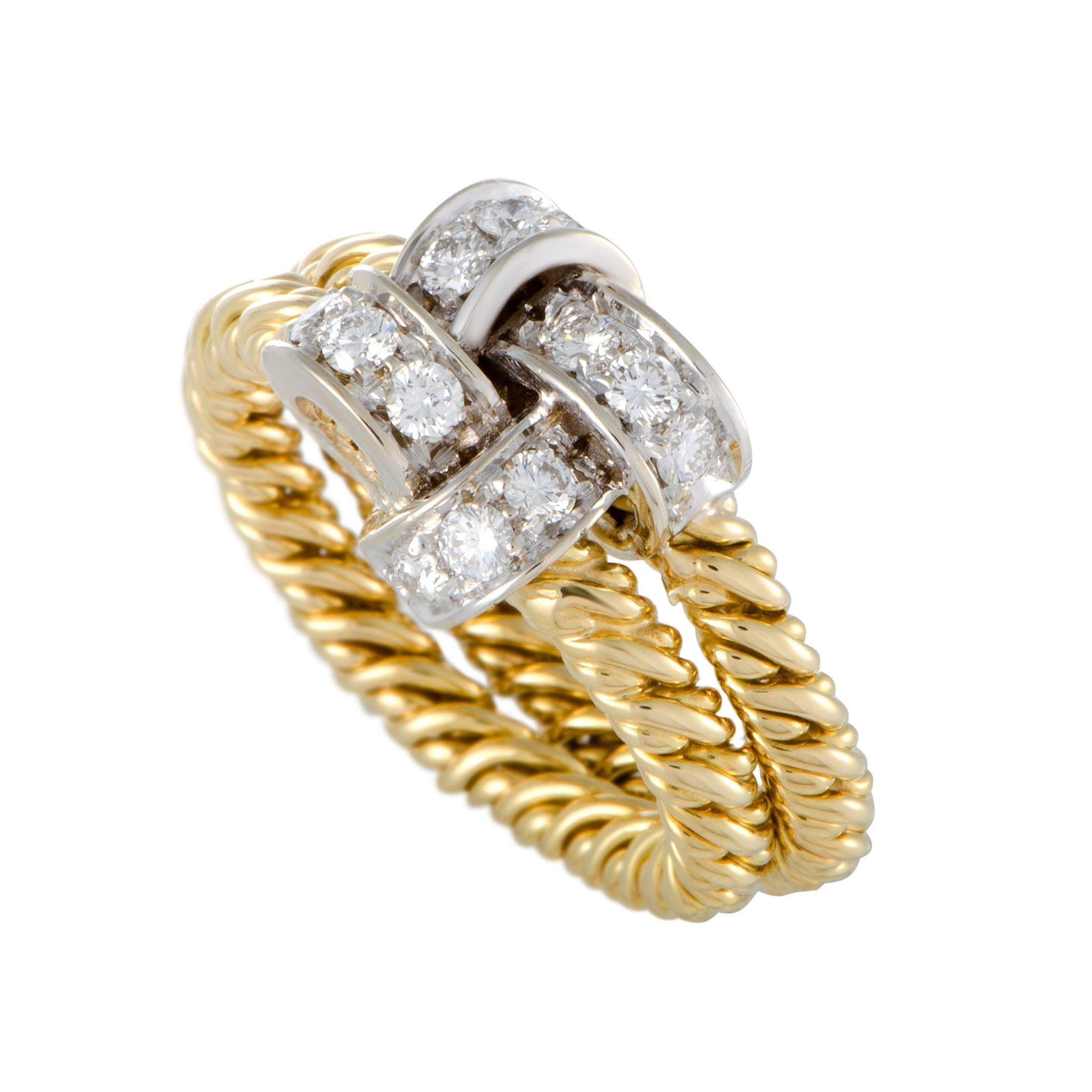 Pomellato Diamond Yellow and White Gold Knotted Band Ring