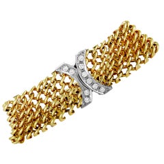 Pomellato Diamond Yellow and White Gold Link Wide Bracelet