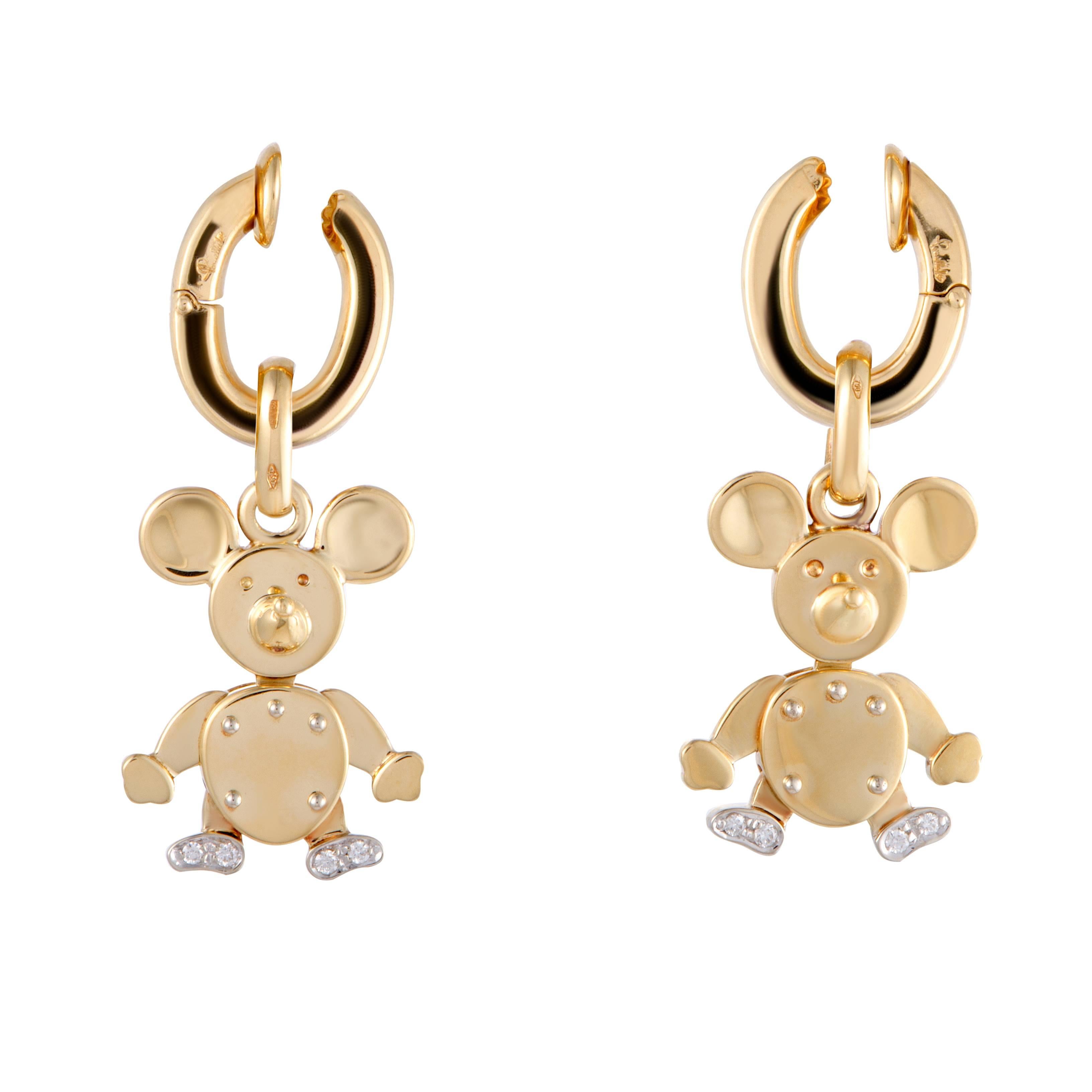 Pomellato Diamond Yellow Gold Mouse Dangle Clip-On Earrings