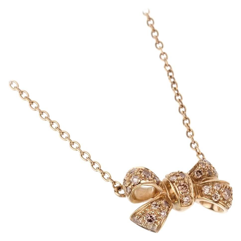 Pomellato Fancy Diamond Bow Yellow Gold Necklace For Sale