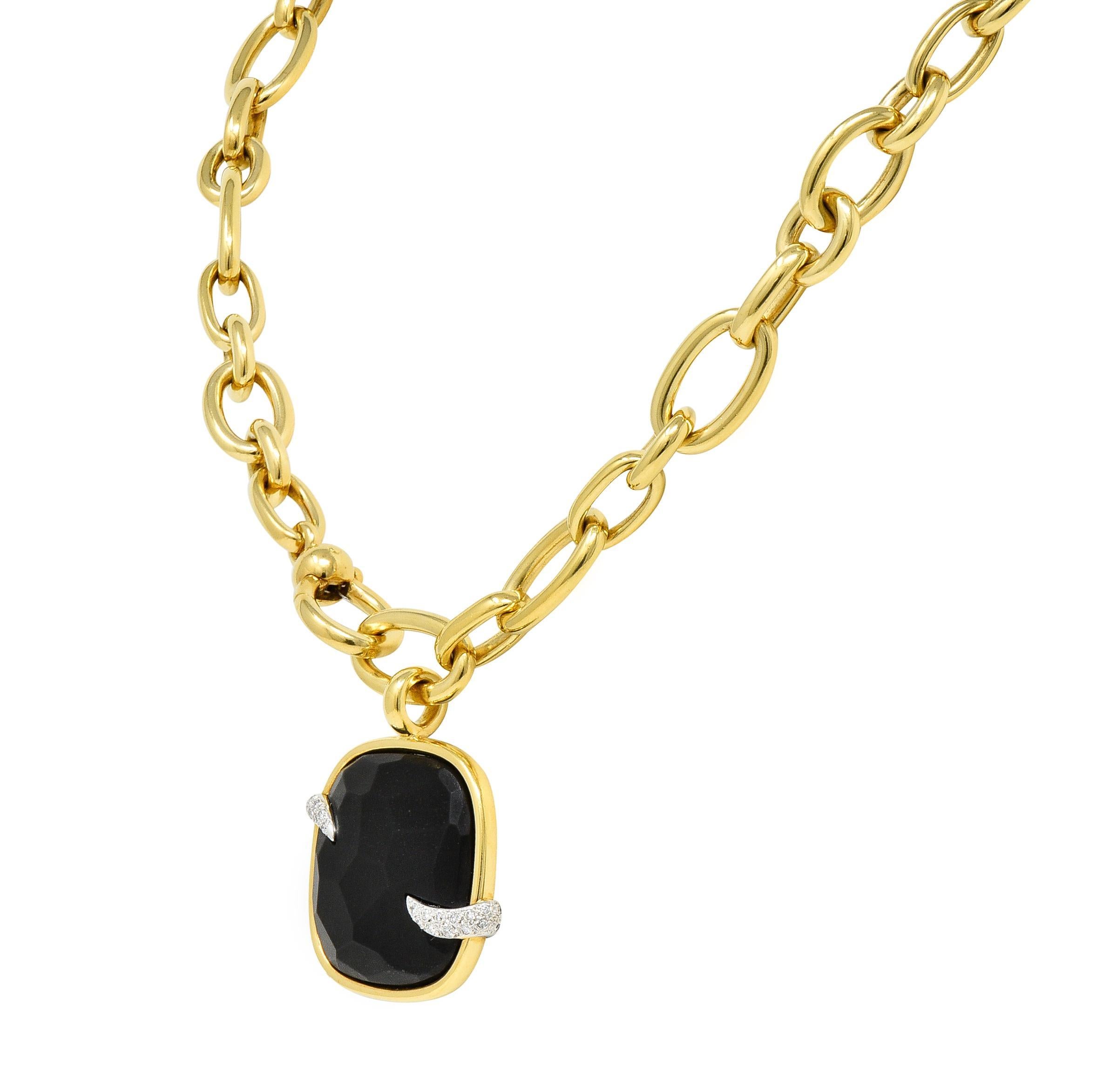 Pomellato French 1980's Diamond Jet 18 Karat Gold Victoria Pendant Necklace In Excellent Condition In Philadelphia, PA