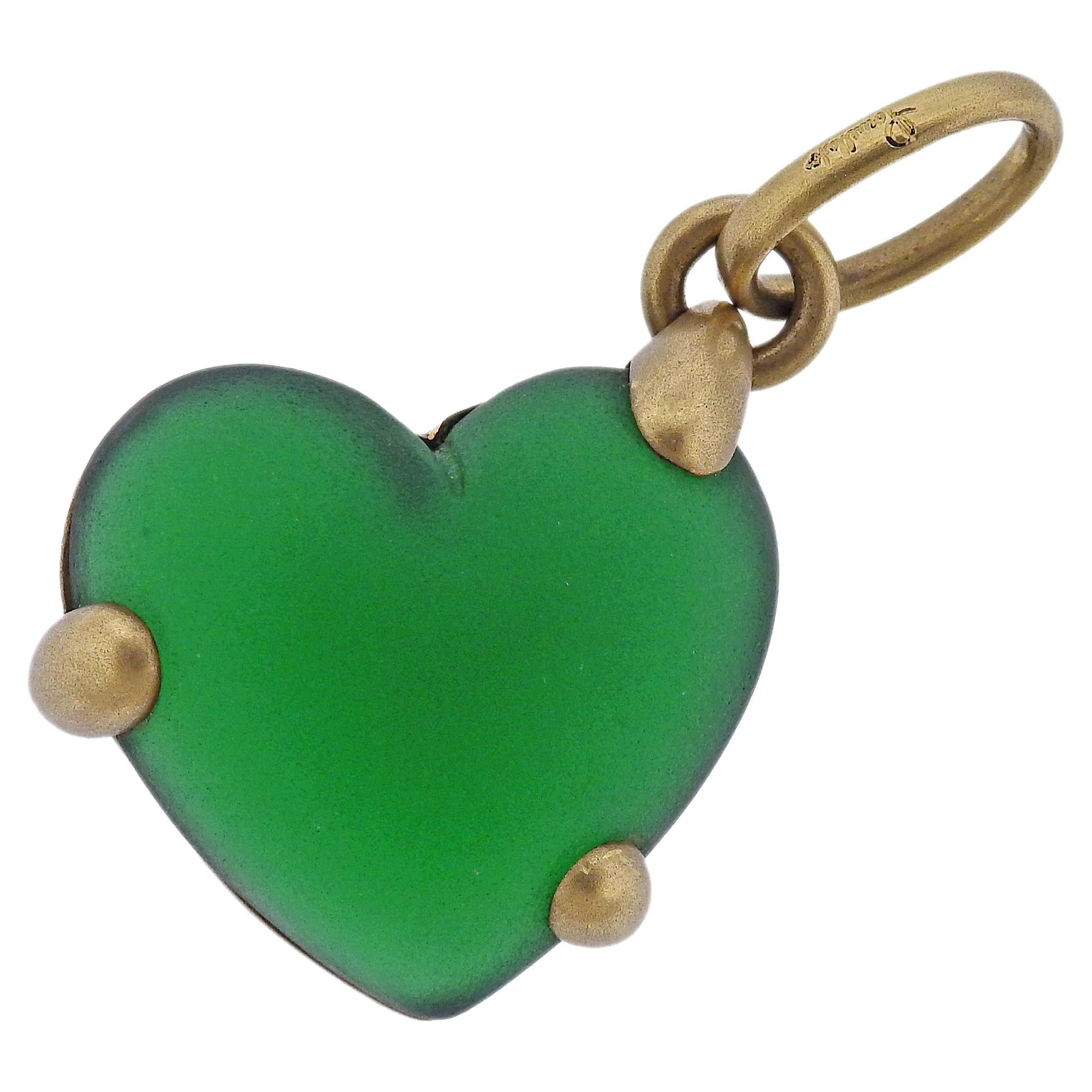 Pomellato Frosted Chrysoprase Gold Heart Pendant For Sale