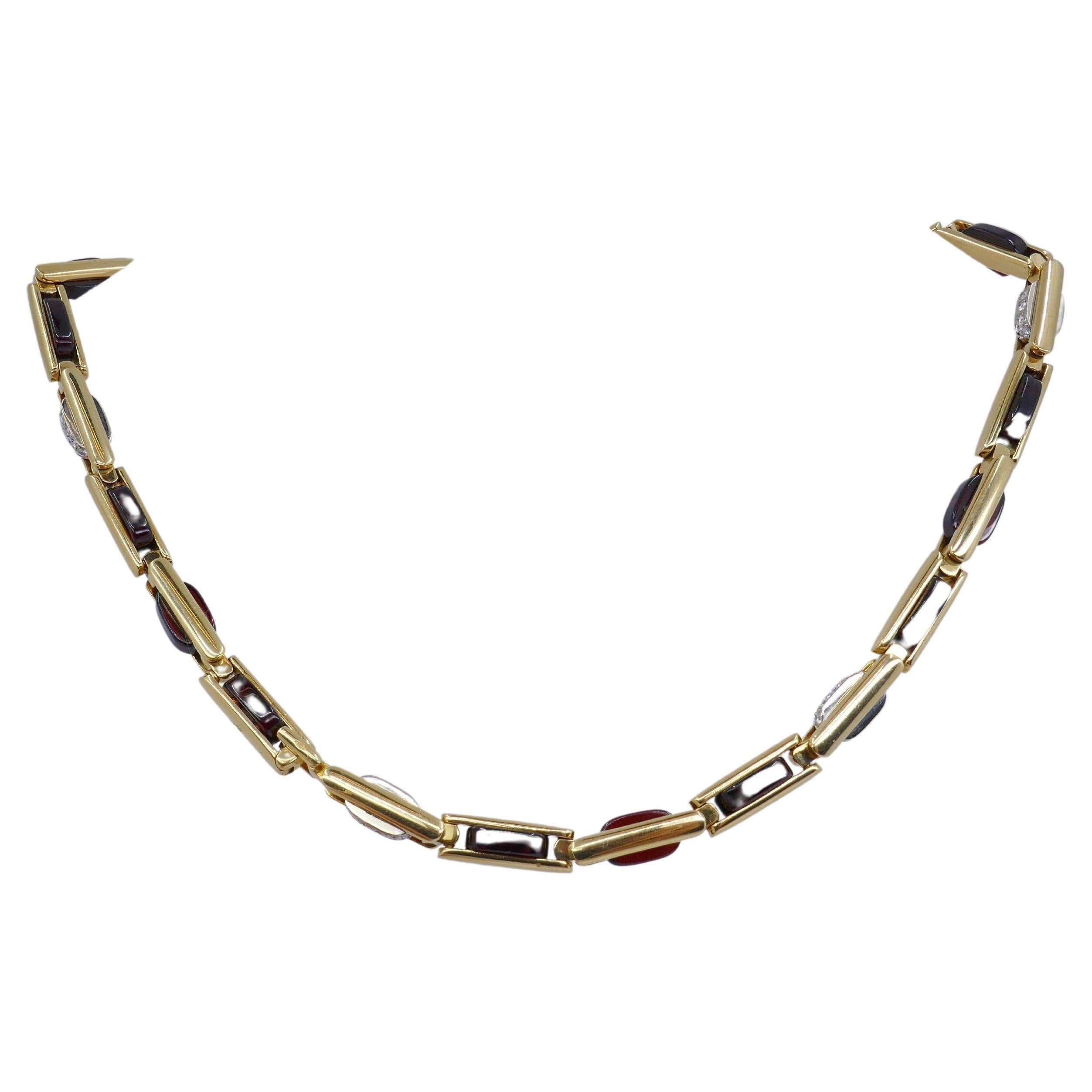 Mixed Cut Pomellato Garnet Diamond Gold Necklace Two Bracelets For Sale