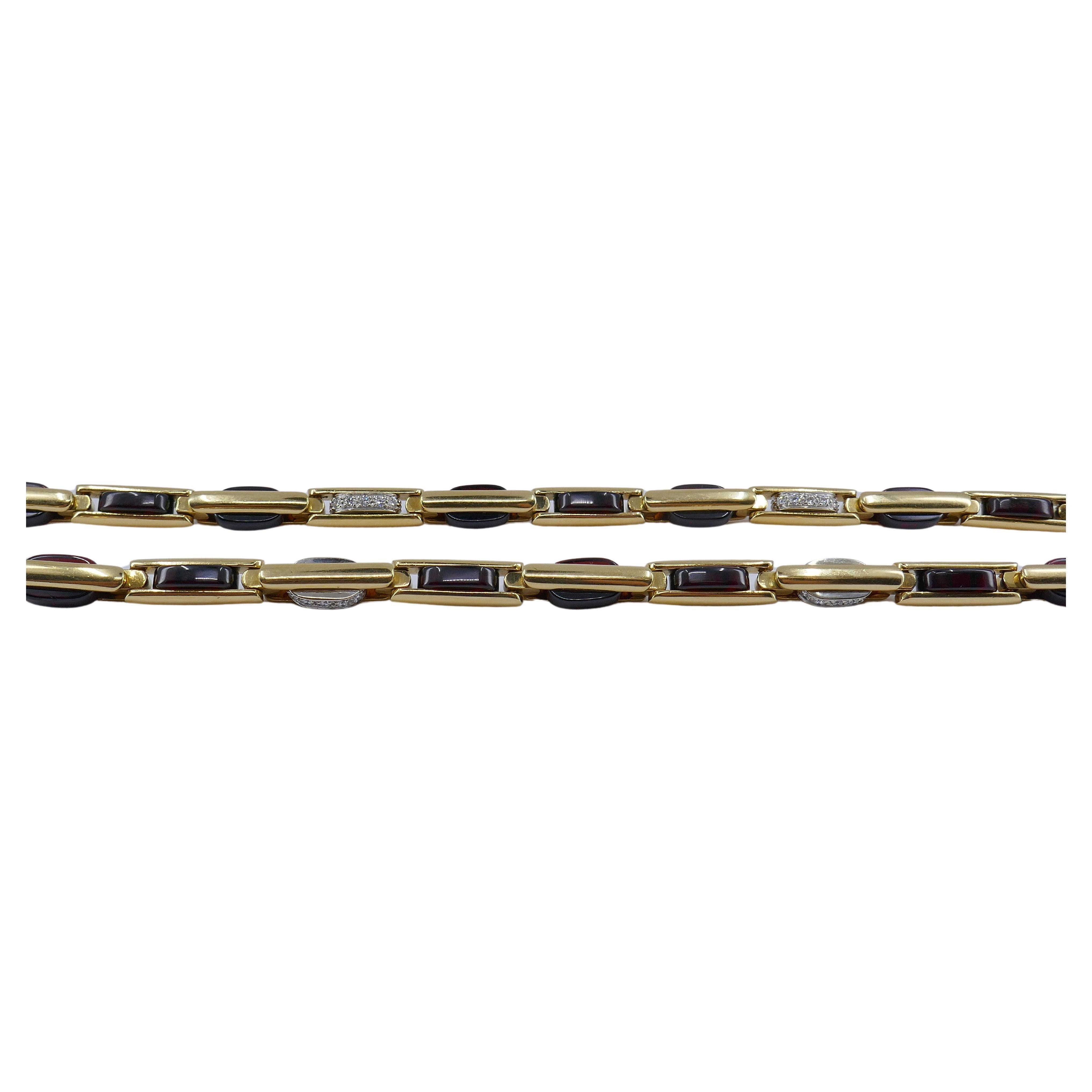 Women's Pomellato Garnet Diamond Gold Necklace Two Bracelets For Sale