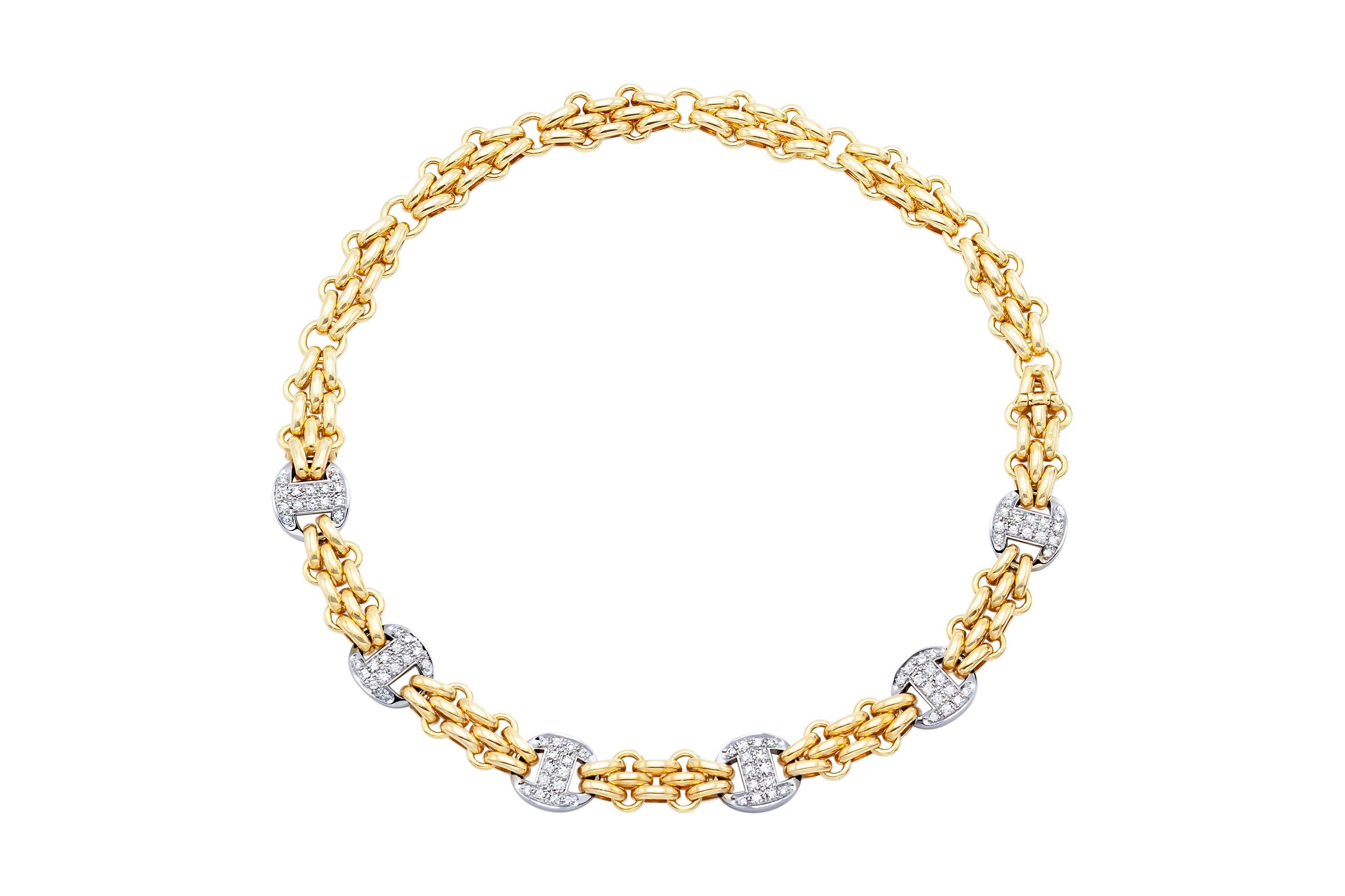 Finely crafted in 18k white and yellow gold with Round Brilliant cut diamonds weighing approximately a total of 2.50 carats.
Signed by Pomellato