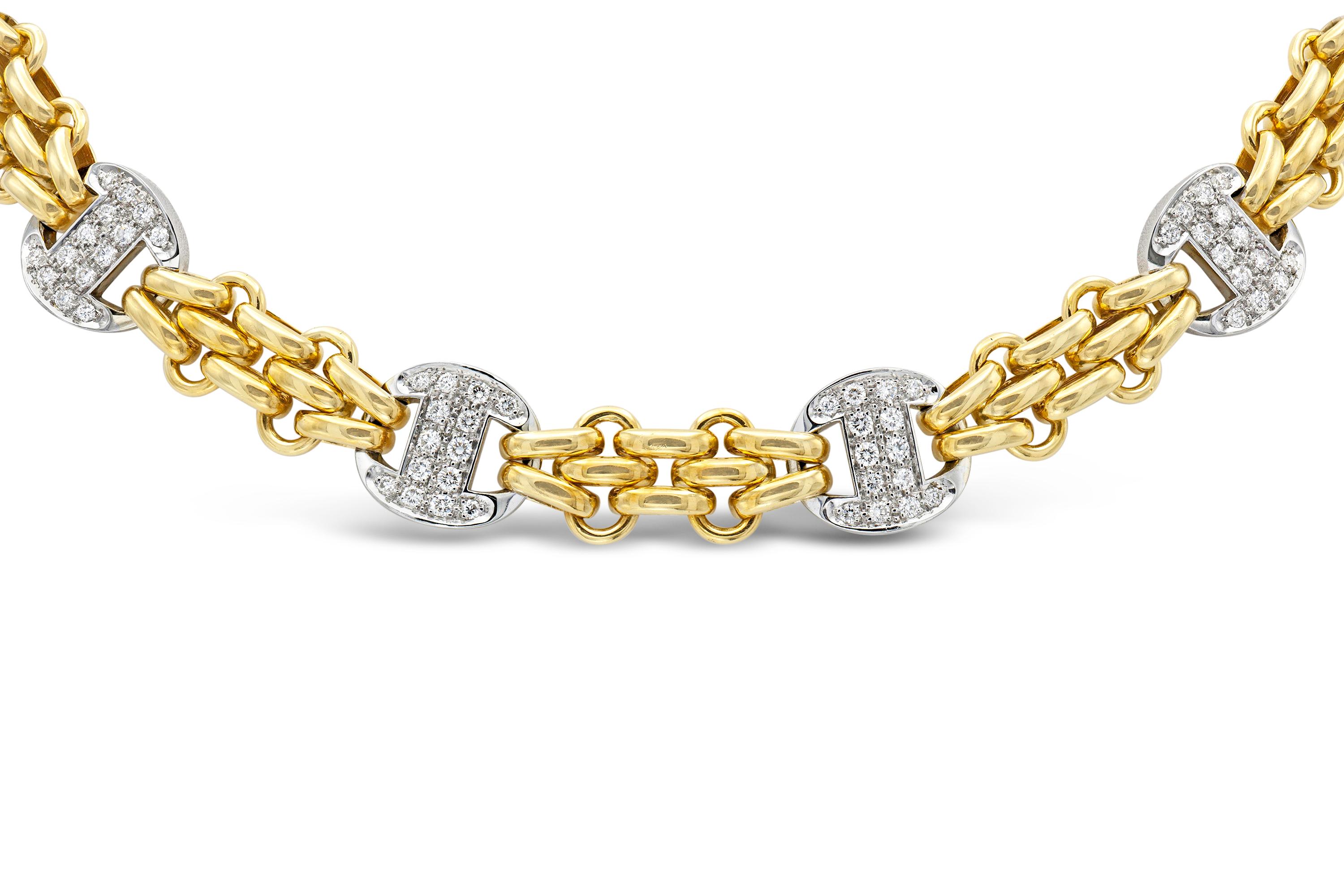 Round Cut Pomellato Gold and Diamonds Links Necklace