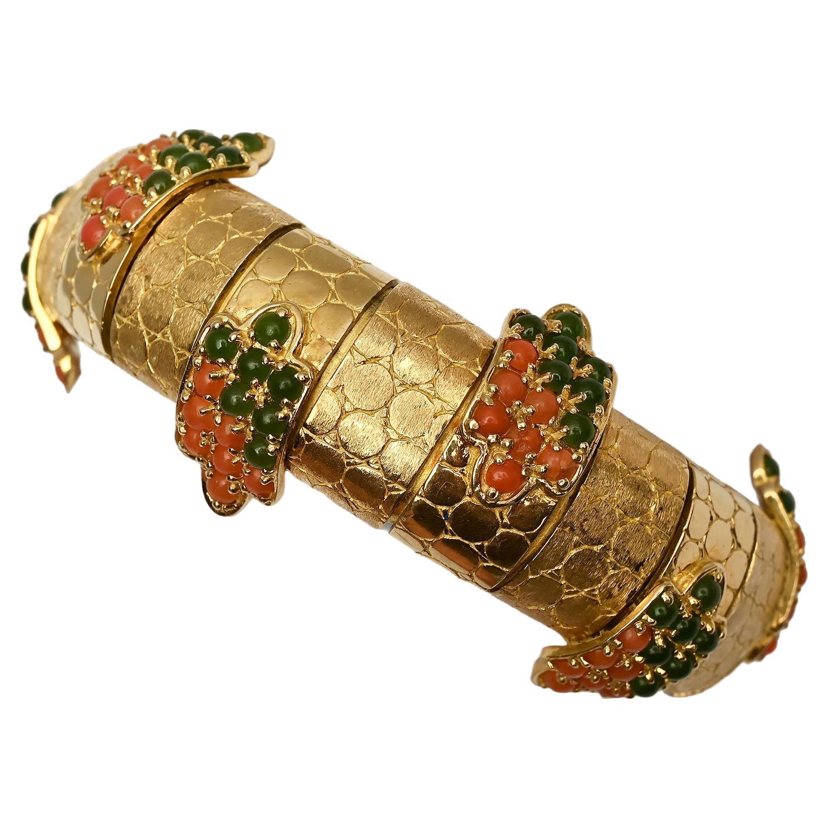 Pomellato Gold Bracelet with Emeralds and Coral For Sale