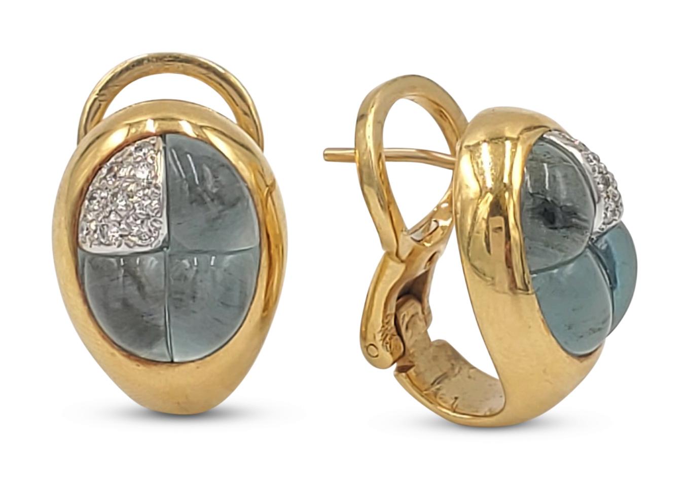 Modern Pomellato Gold Diamond and Blue Topaz Earrings