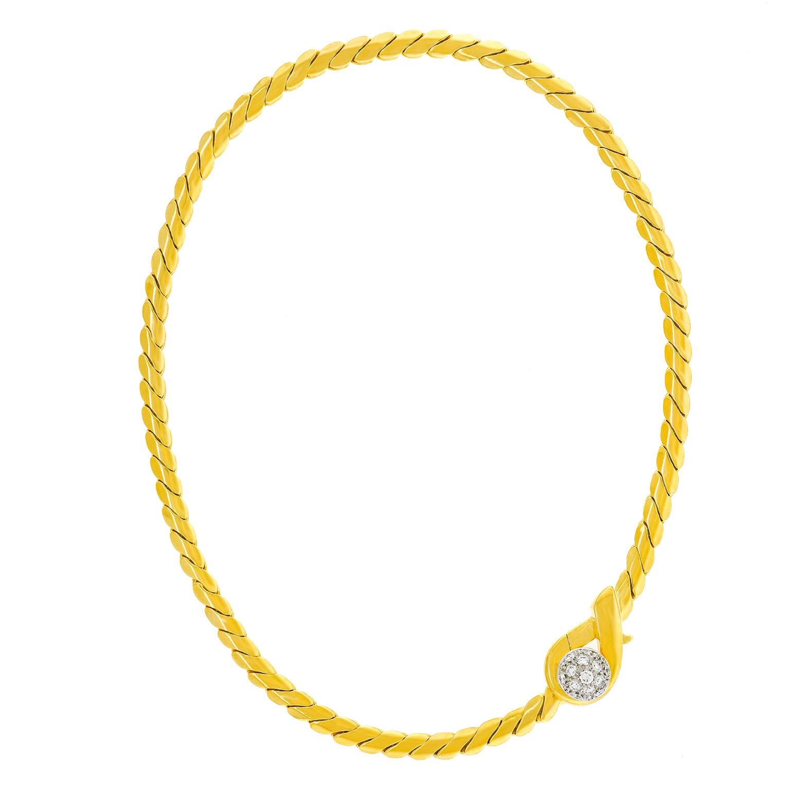 Women's or Men's Pomellato Gold Necklace with Decorative Diamond Catch For Sale
