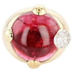 Vintage Pomellato Gold, Pink Tourmaline, and Diamond Griffe Ring
