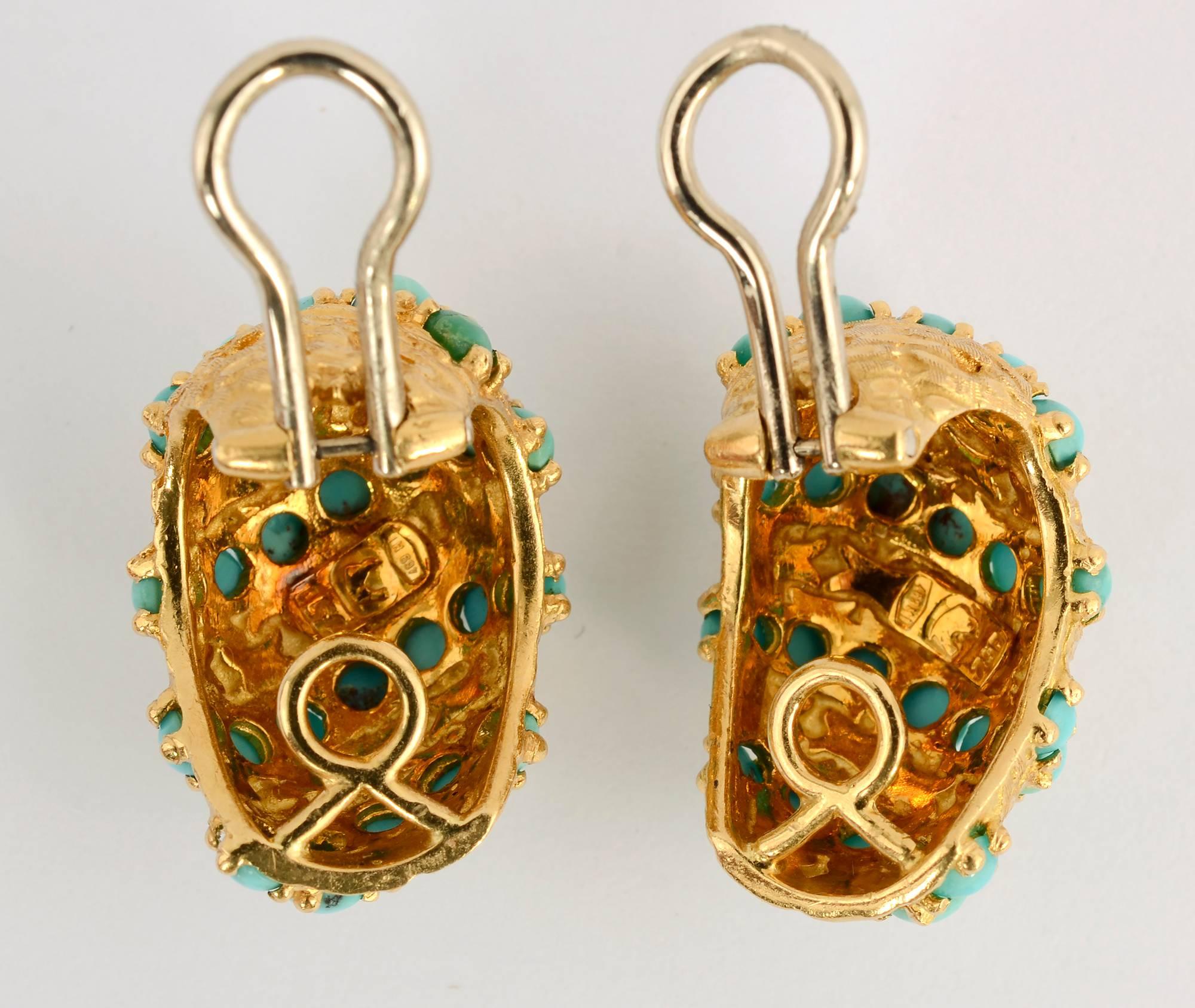 Pomellato Gold Turquoise Earrings In Excellent Condition In Darnestown, MD