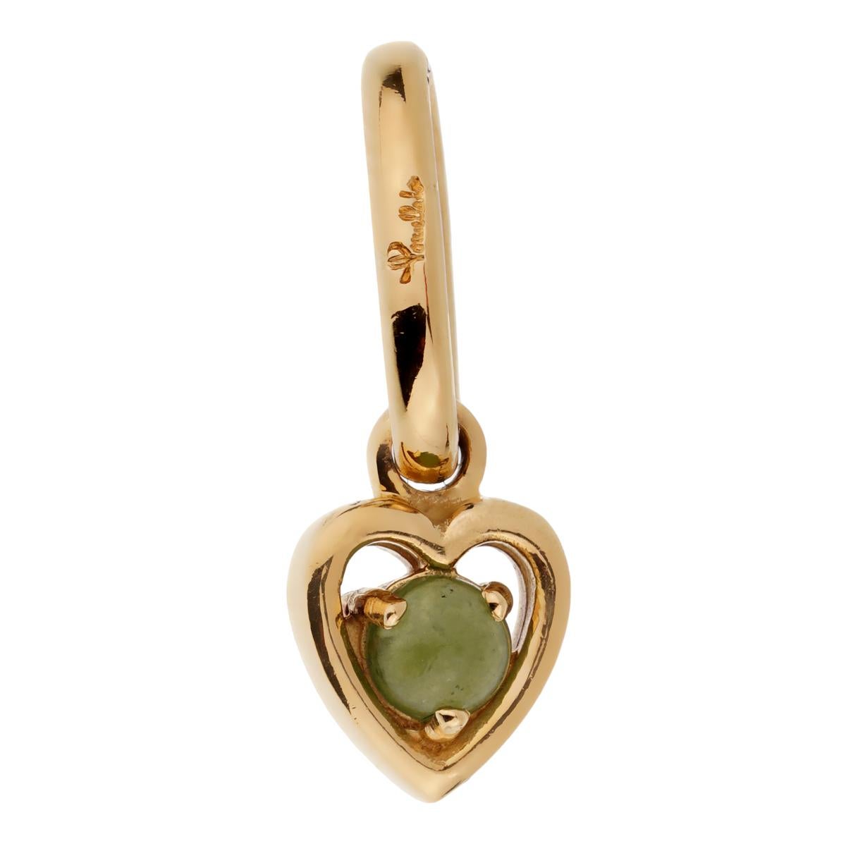 Cabochon Pomellato Green Chalcedony Yellow Gold Heart Charm Pendant For Sale