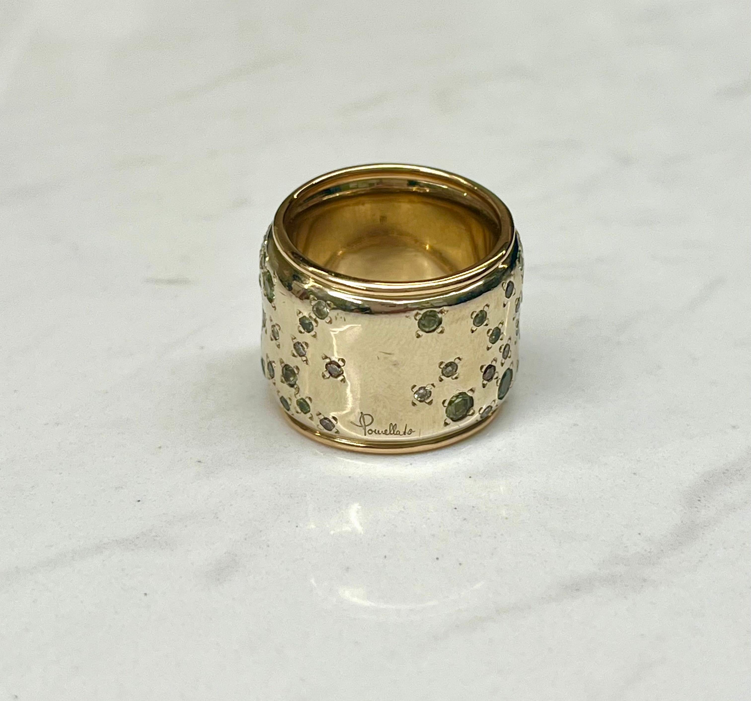 Pomellato breiter Bandring mit grünem Saphir und Diamant 18KYG im Zustand „Gut“ im Angebot in Naples, FL