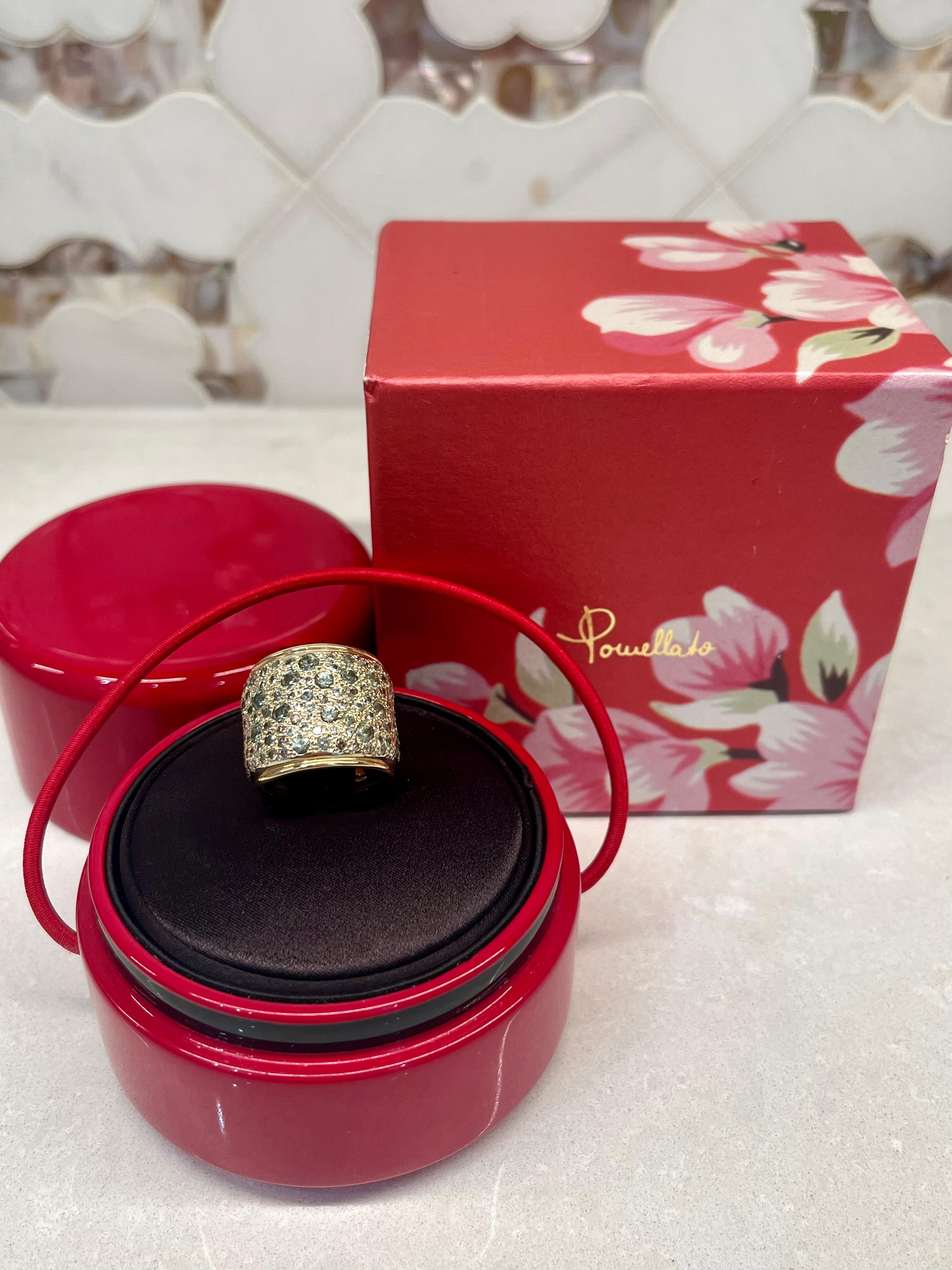 Pomellato breiter Bandring mit grünem Saphir und Diamant 18KYG im Angebot 1