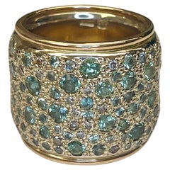 Pomellato Green Sapphire and Diamond 18KYG Wide Band Ring
