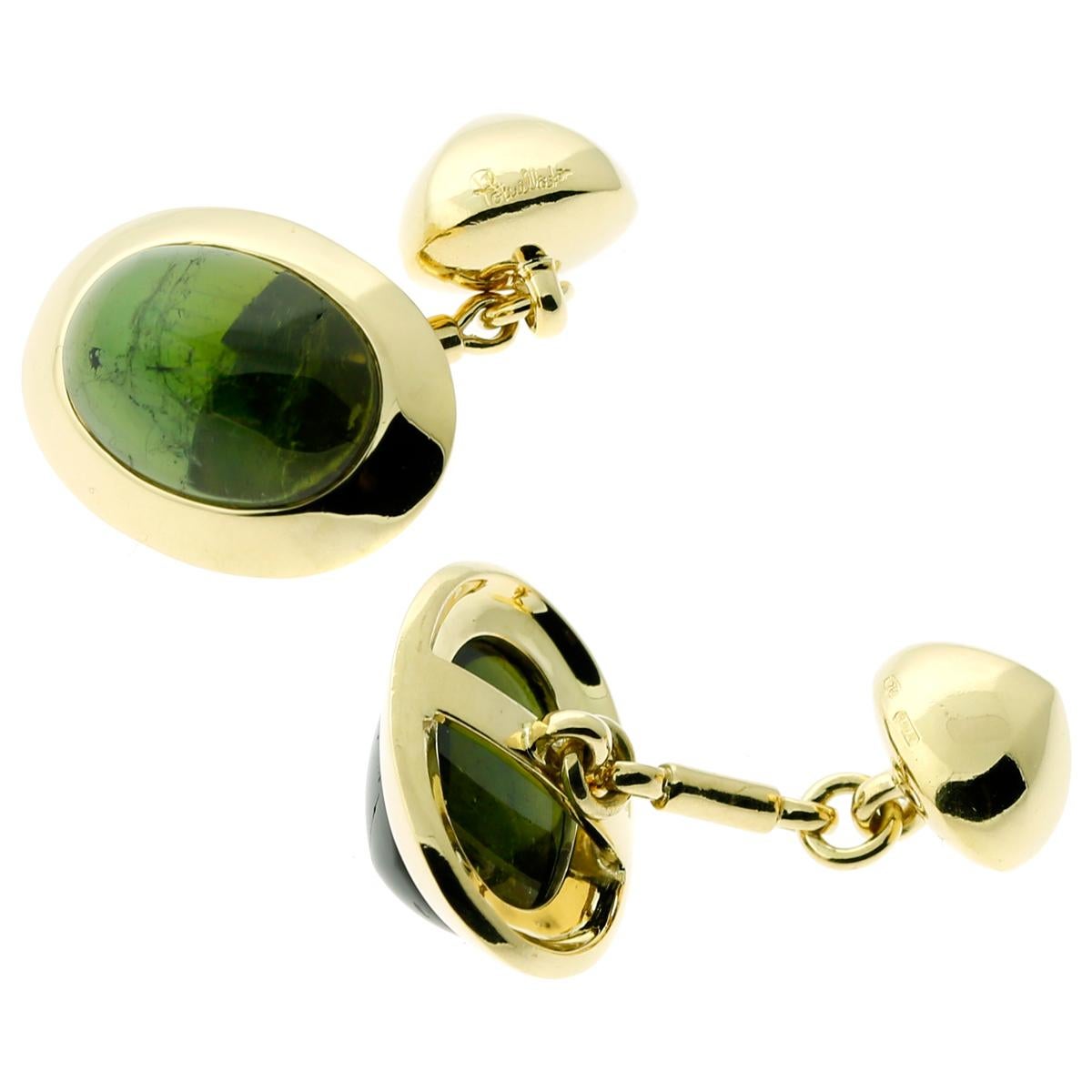 A magnificent pair of Pomellato cufflinks featuring green tourmaline in 18k yellow gold.

Retail:$3690

Inventory ID: 0000316