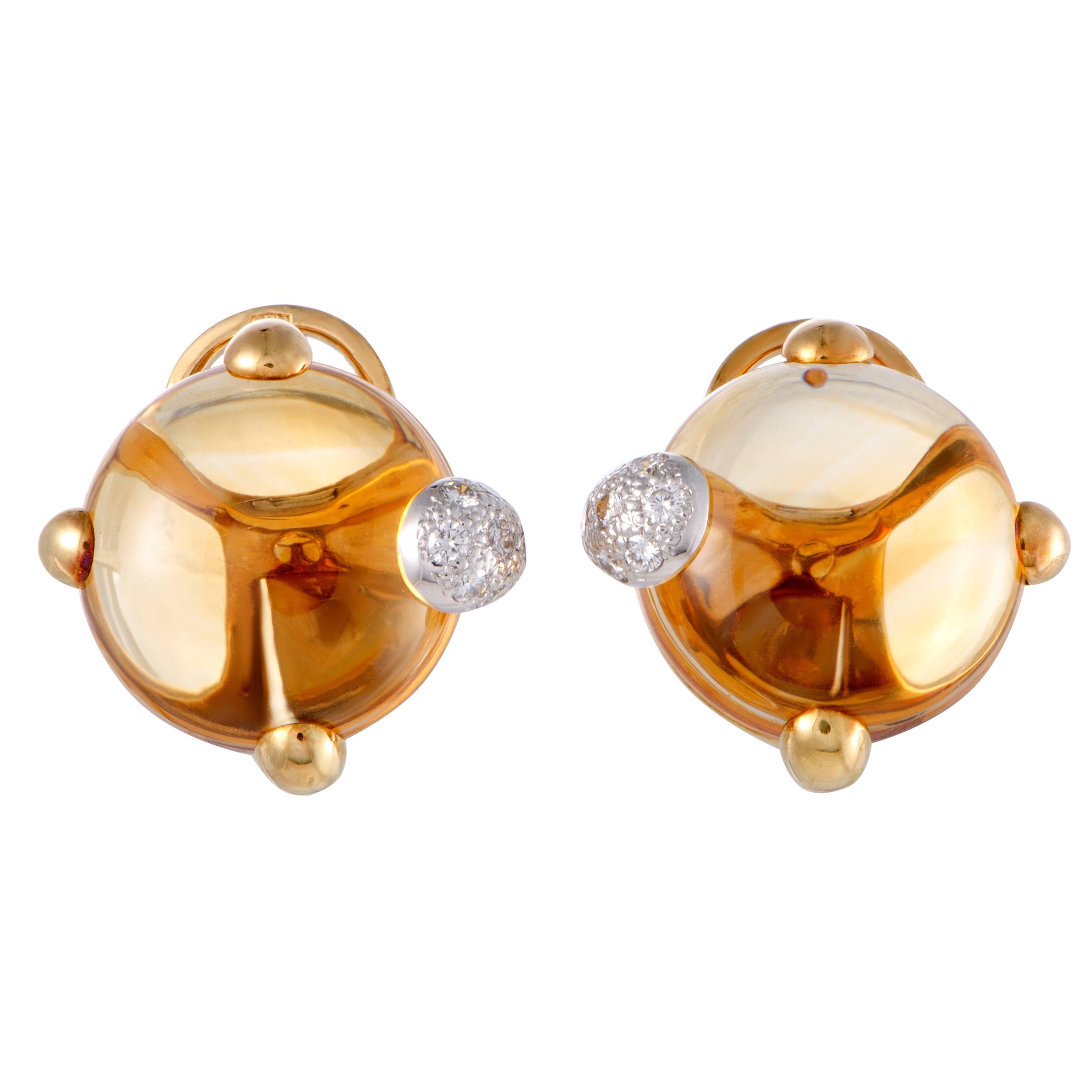 Pomellato Griffe Citrine and Diamond Yellow and White Gold Clip-On Earrings