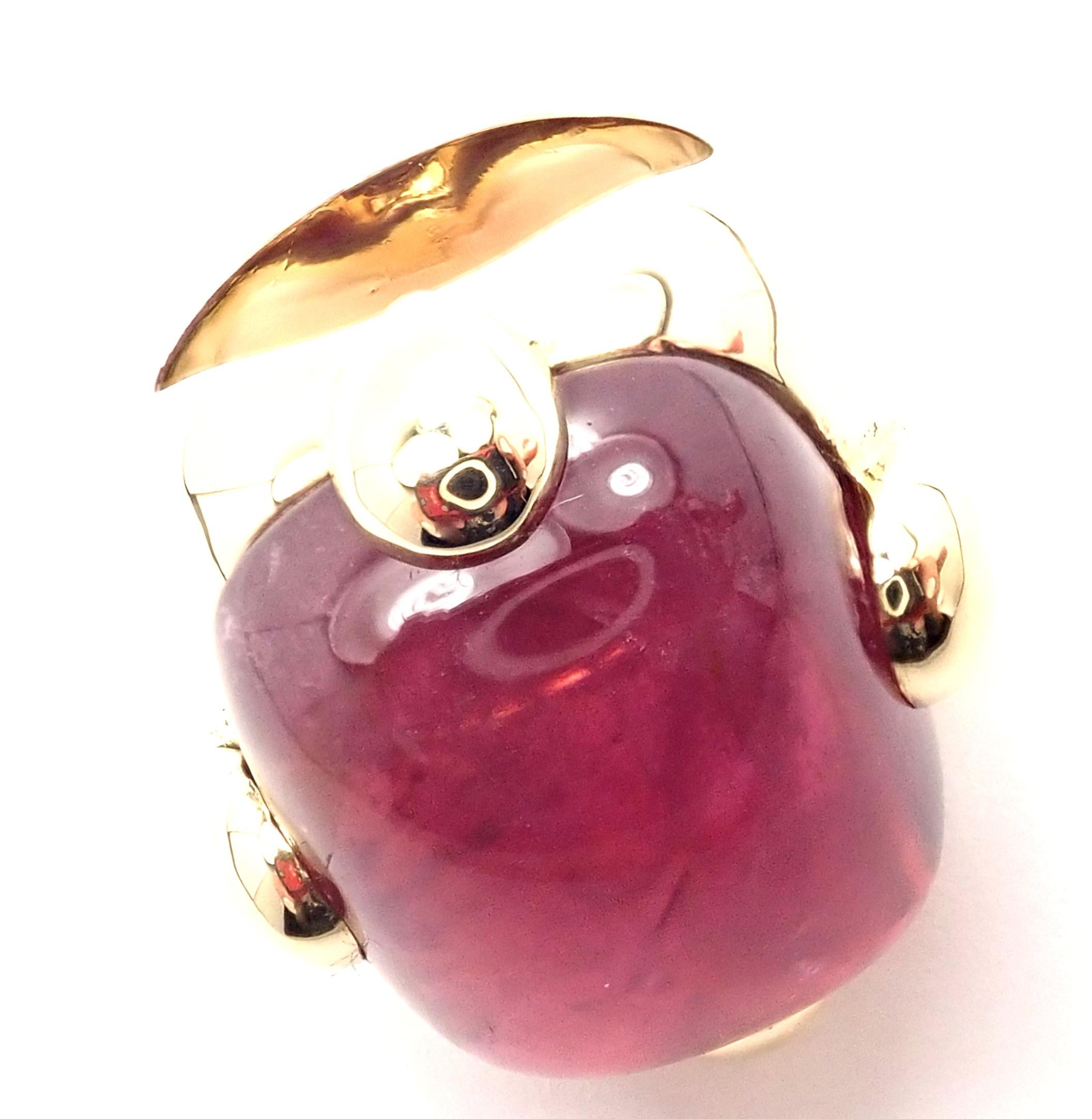Women's or Men's Pomellato Griffe Large Pink Tourmaline Yellow Gold Ring