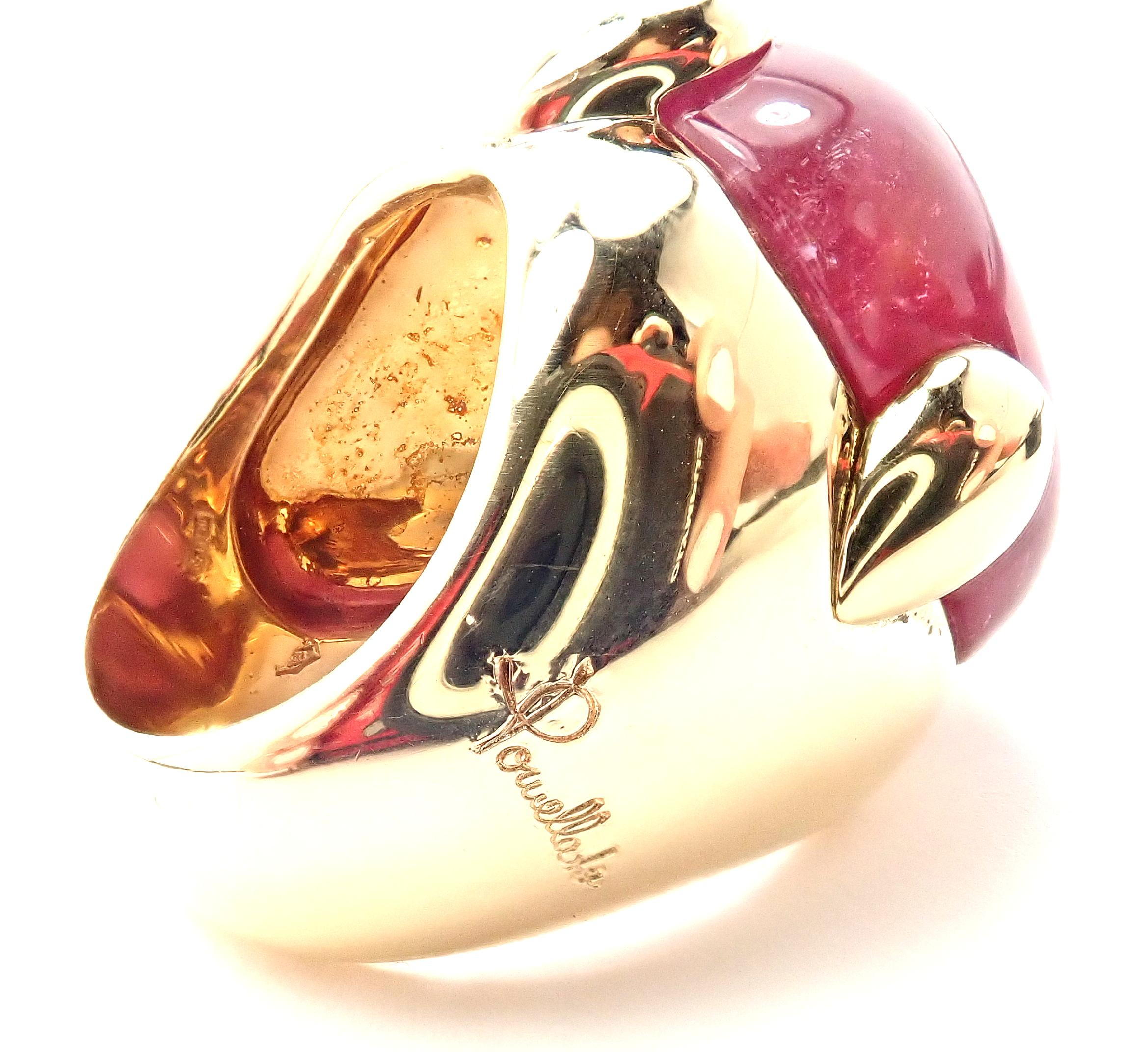 Pomellato Griffe Large Pink Tourmaline Yellow Gold Ring 3