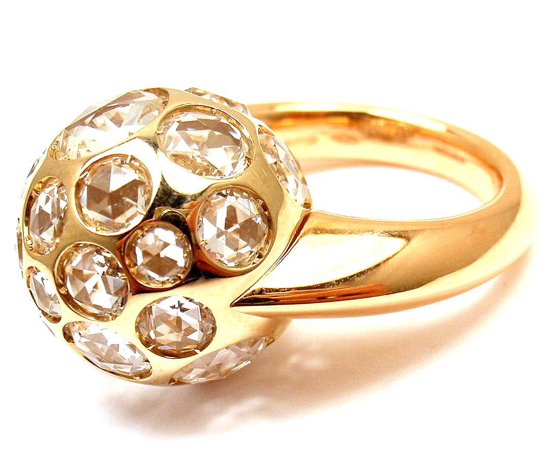 18k Yellow Gold Harem Rock Crystal Ring by Pomellato.
With White Rock Crystal stones.
This ring comes with original Pomellato box and a certificate.
Details: 
Ring Size: 5
Width: 17mm
Weight: 19 grams
Stamped Hallmarks: Pomellato 750
*Free Shipping