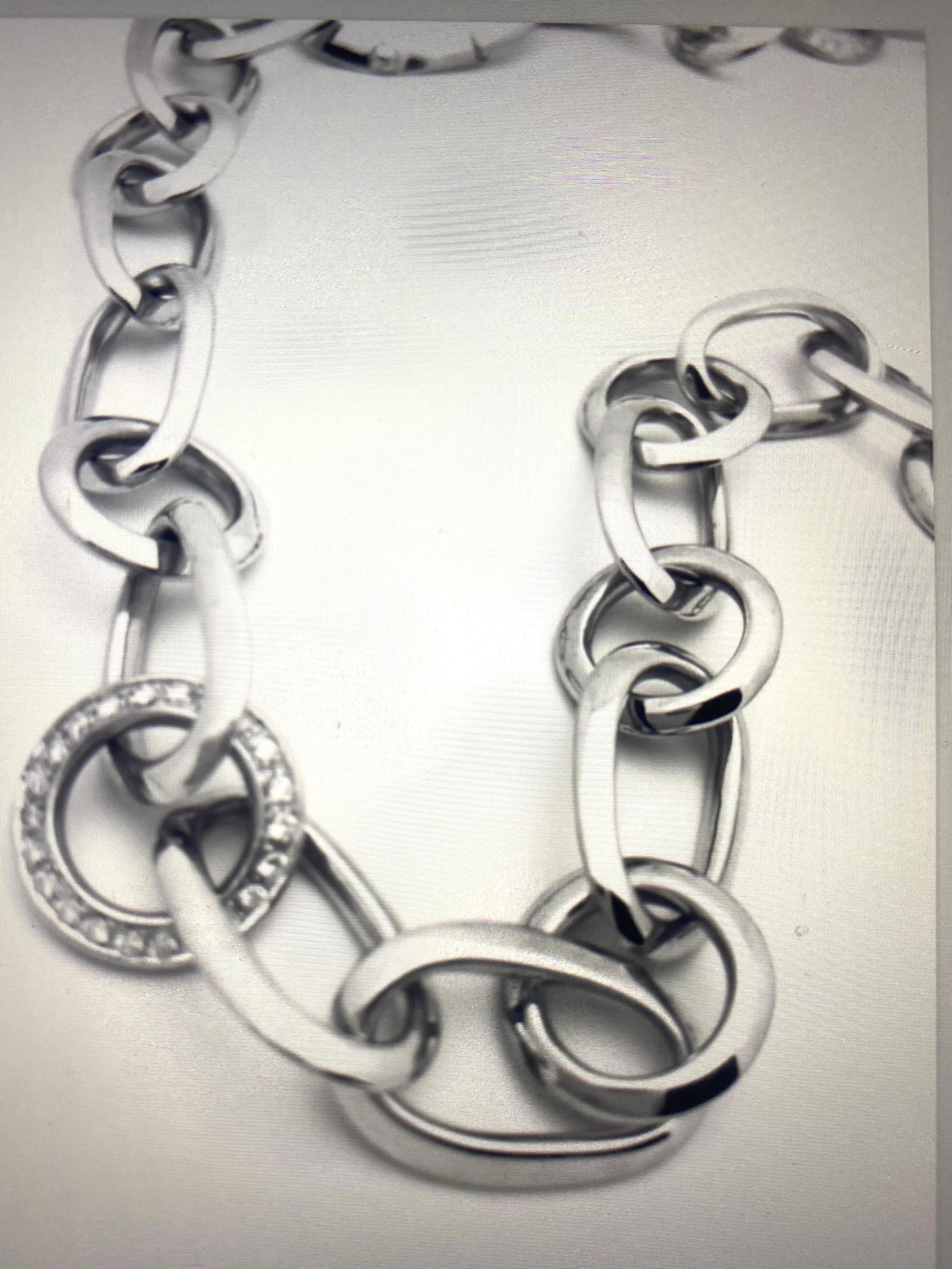 Pomellato Heavy Link Chain with Diamond Pave Links 18K White Gold In Good Condition For Sale In Dallas, TX