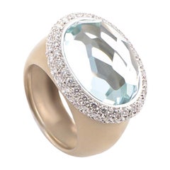 Pomellato Iceberg 18 Karat Brushed Rose Gold Aquamarine and Diamonds Ring