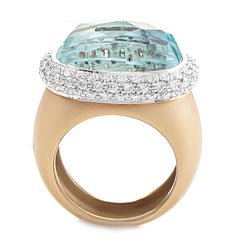 Pomellato Iceberg 18 Karat Brushed Rose Gold Aquamarine and Diamonds Ring