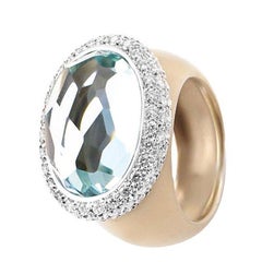 Pomellato Iceberg Collection Ring in 18 Karat Rose Gold, Diamonds and Aquamarine