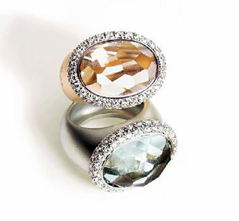 Contemporary Pomellato Iceberg Collection Ring in 18 Karat Rose Gold, Diamonds and Aquamarine