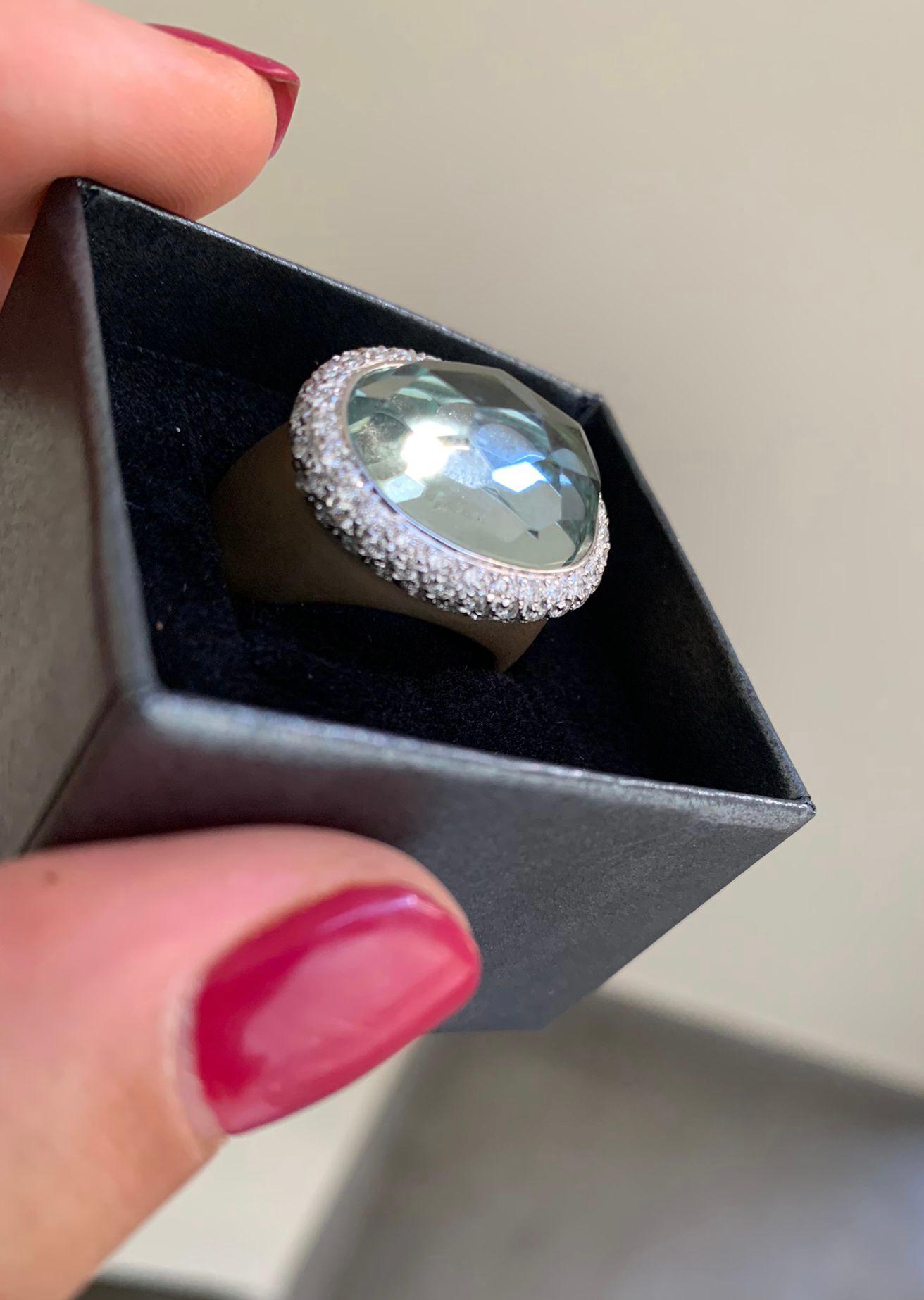Pomellato Iceberg Collection Ring in 18 Karat Rose Gold, Diamonds and Aquamarine In Excellent Condition In Bilbao, ES