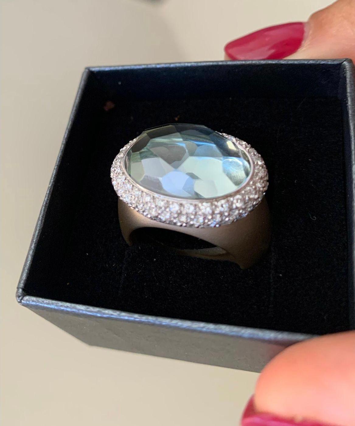 Women's Pomellato Iceberg Collection Ring in 18 Karat Rose Gold, Diamonds and Aquamarine