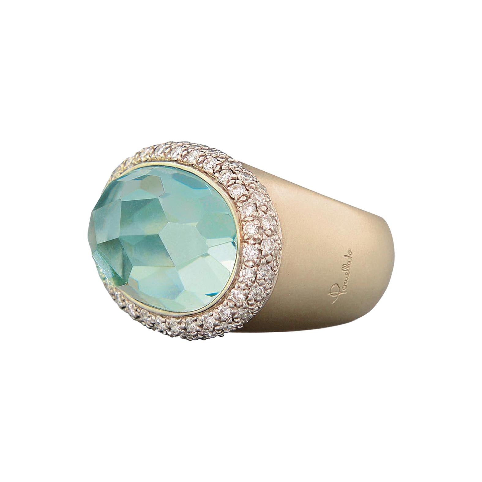 Pomellato Iceberg Collection Ring in 18 Karat Rose Gold, Diamonds and Aquamarine