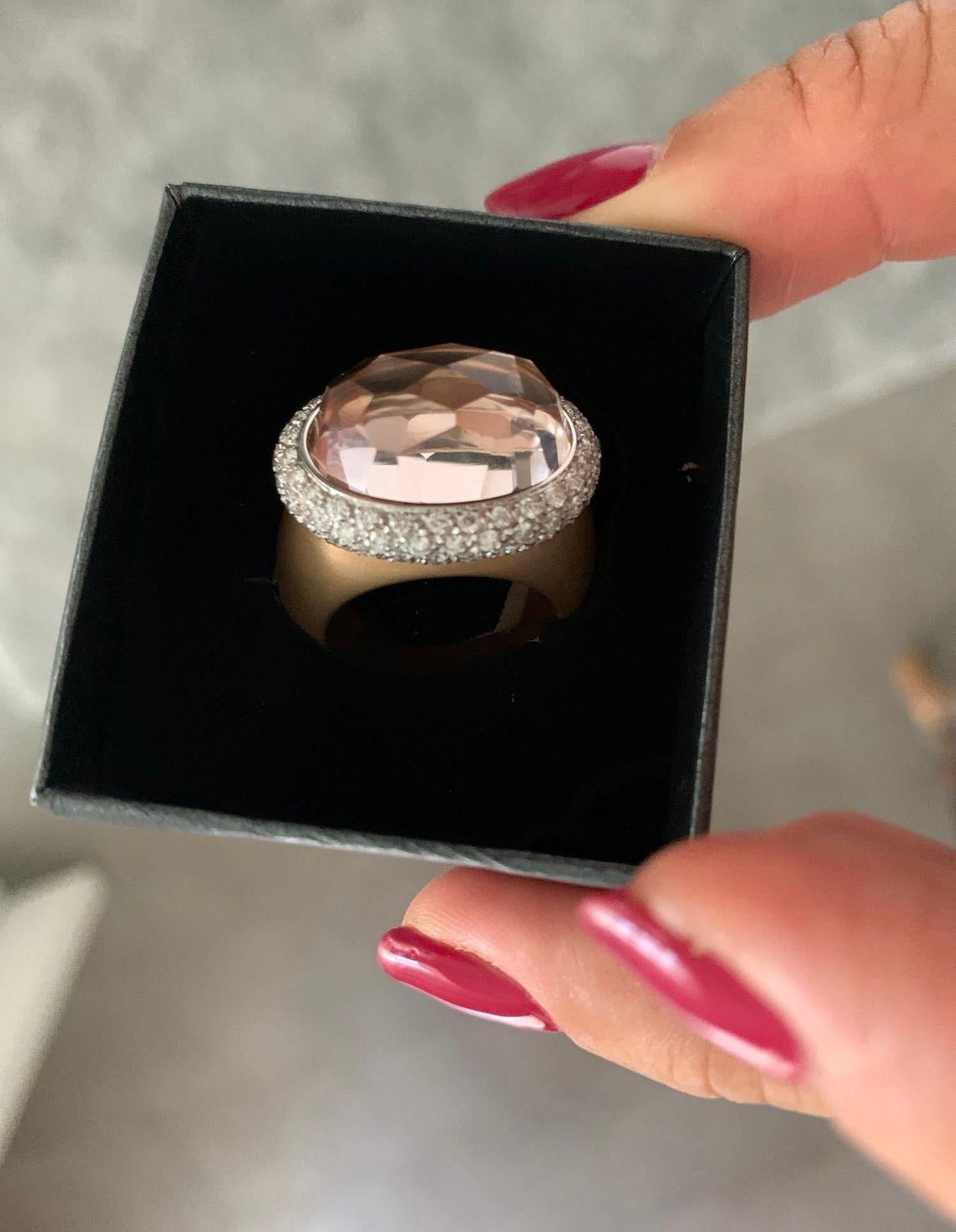 Rose Cut Pomellato Iceberg Collection Ring in 18 Karat Rose Gold, Diamonds and Morganite