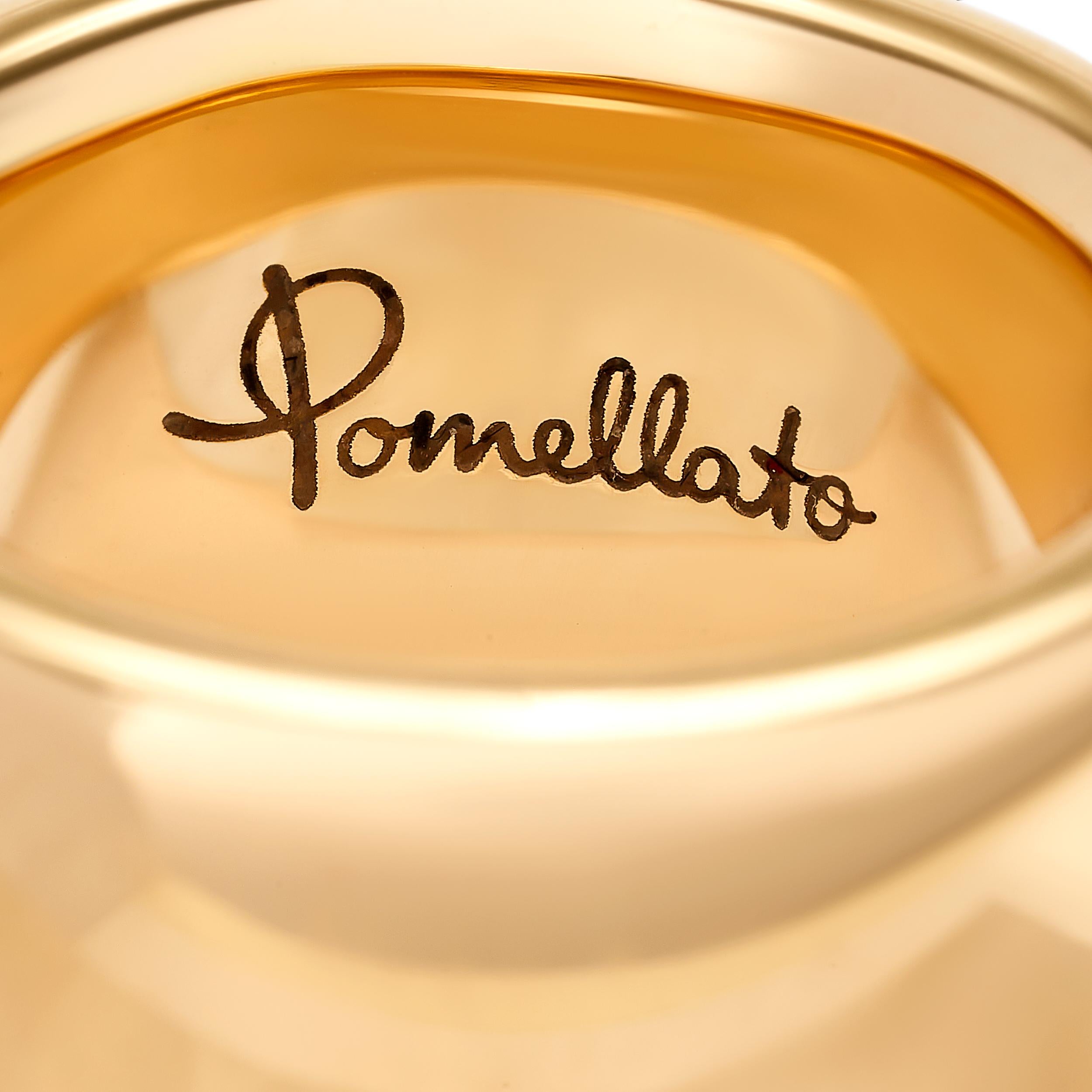 Pomellato Iconica Medium-Large Band Ring Details; 
Collection: Pomellato Iconica
Material: High-polish 18kt Yellow Gold
Size: US Size 6
Weight: 10.14 dwt (Pennyweights)
Style: Medium-Large, bold, solid band with a smooth, curvaceous, sculptural