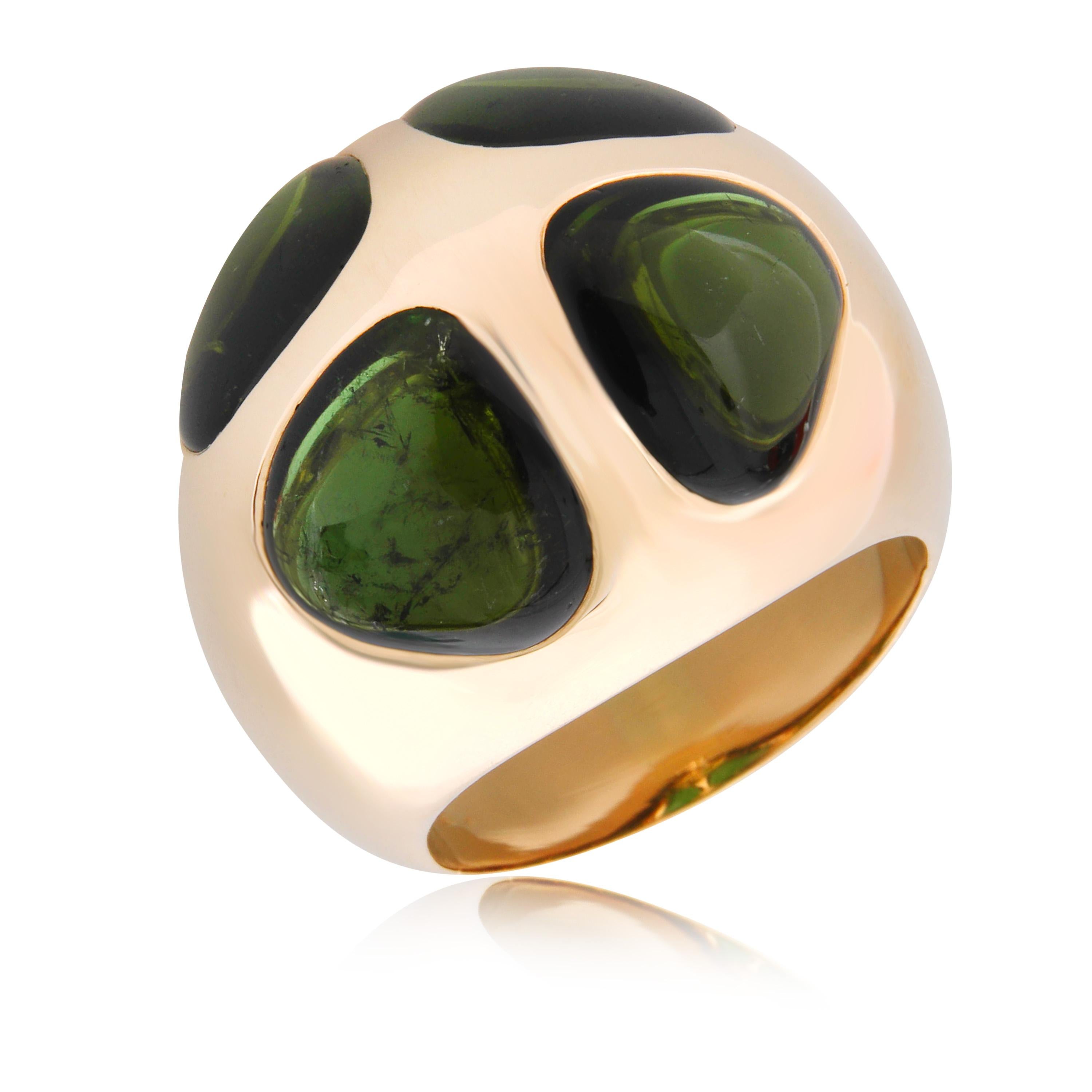 Pomellato Iconica Green Tourmaline Cocktail Ring in 18k Yellow Gold 1