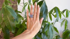 Pomellato Italian 25.40 Carat Blue Chalcedony Diamond 18k White Gold Luna Ring