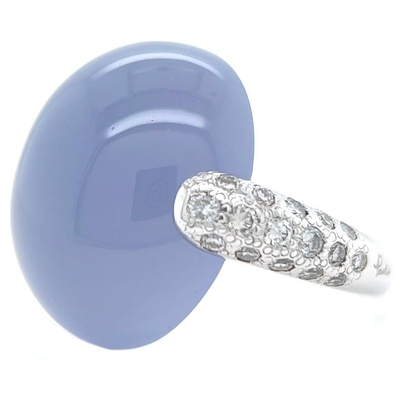 Pomellato Italian 25.40 Carat Blue Chalcedony Diamond 18k White Gold Luna Ring In Excellent Condition In Beverly Hills, CA