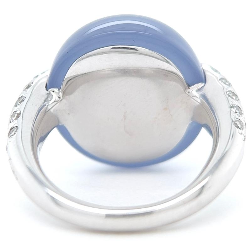 Women's or Men's Pomellato Italian 25.40 Carat Blue Chalcedony Diamond 18k White Gold Luna Ring