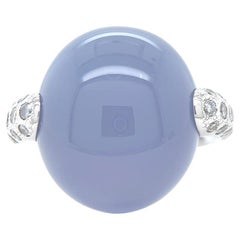 Pomellato Italian 25.40 Carat Blue Chalcedony Diamond 18k White Gold Luna Ring
